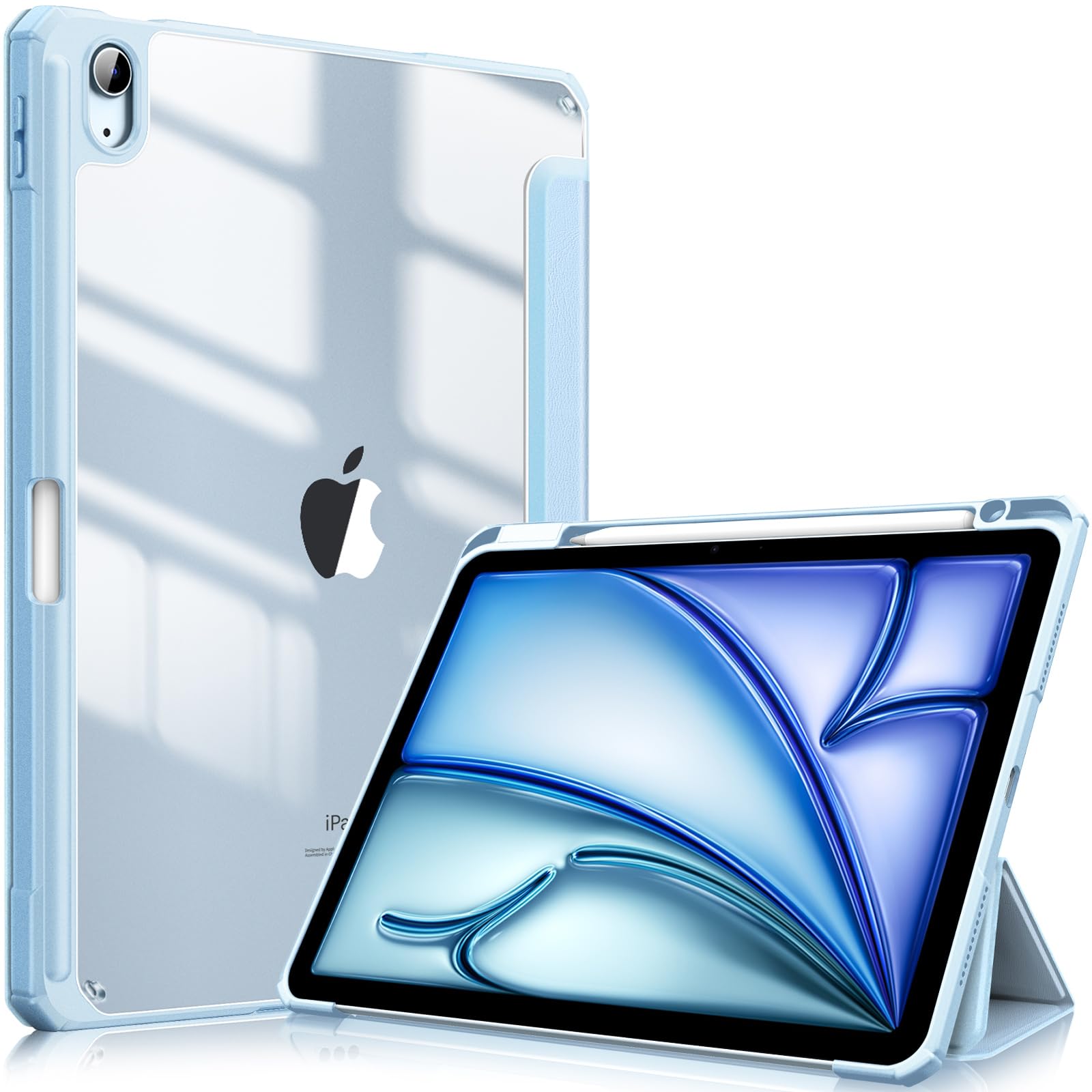 Fintie Hybrid Slim Shockproof Case for iPad Air 11-inch M3 (2025)/M2 (2024) & iPad Air 5th/4th Gen 10.9 Inch - Clear Back Protective Cover with Apple Pencil Holder, Sky Blue | Perfect for Work, School & Travel Protection