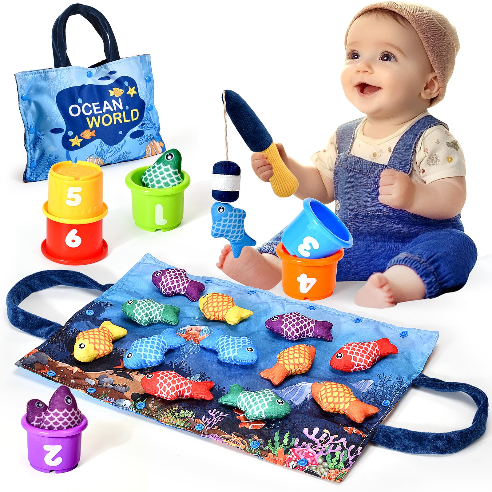 Montessori Toys for 1 Year Old Boys & Girls - Educational Cloth Fishing Game for Toddlers 1-3 Years - Sorting & Learning Baby Toys 6-18 Months - Perfect Birthday Gifts & Easter Basket Stuffers for 1 Year Olds - Great for Early Childhood Development & Sensory Play