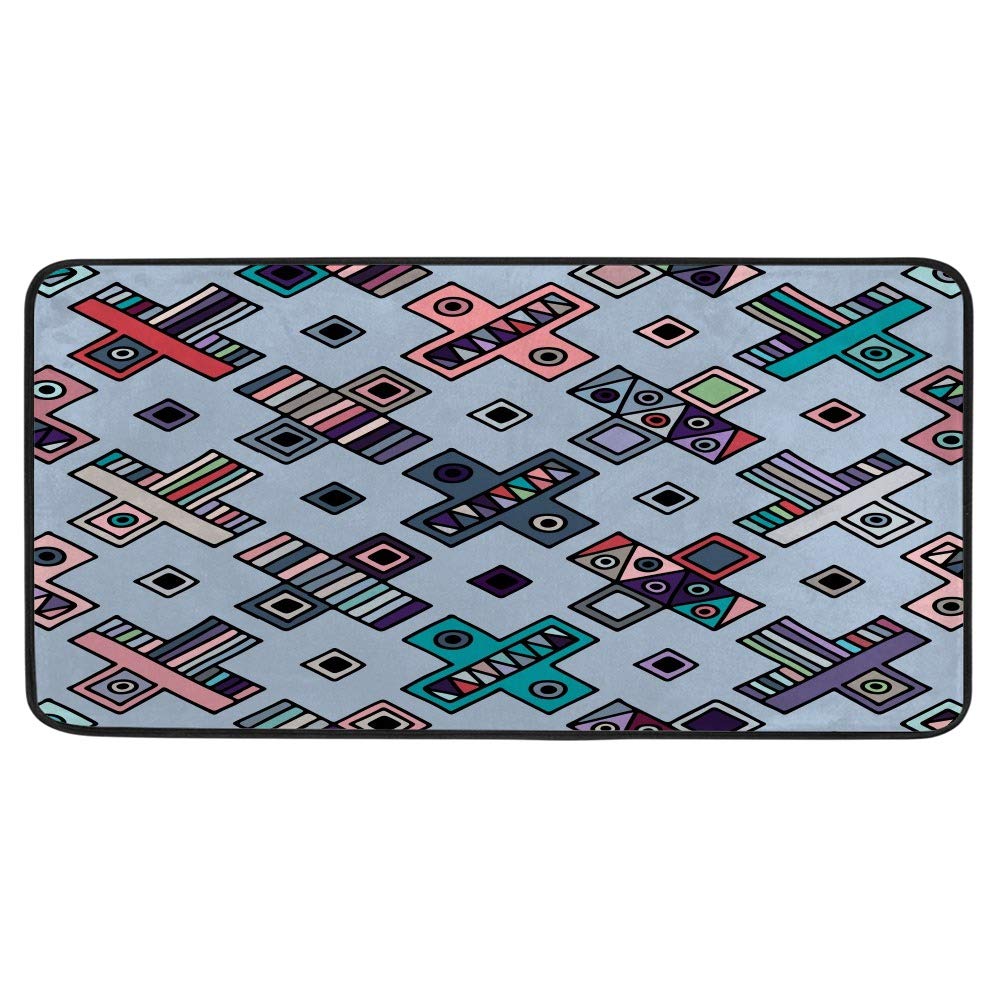 Non-Slip Waterproof Kitchen Rug - 39x20 Inch Anti-Fatigue Standing Mat with Geometric Tribal Design for Chef & Cooking Areas, Durable Polyester Floor Runner for Home Decor & Comfortable Cooking
