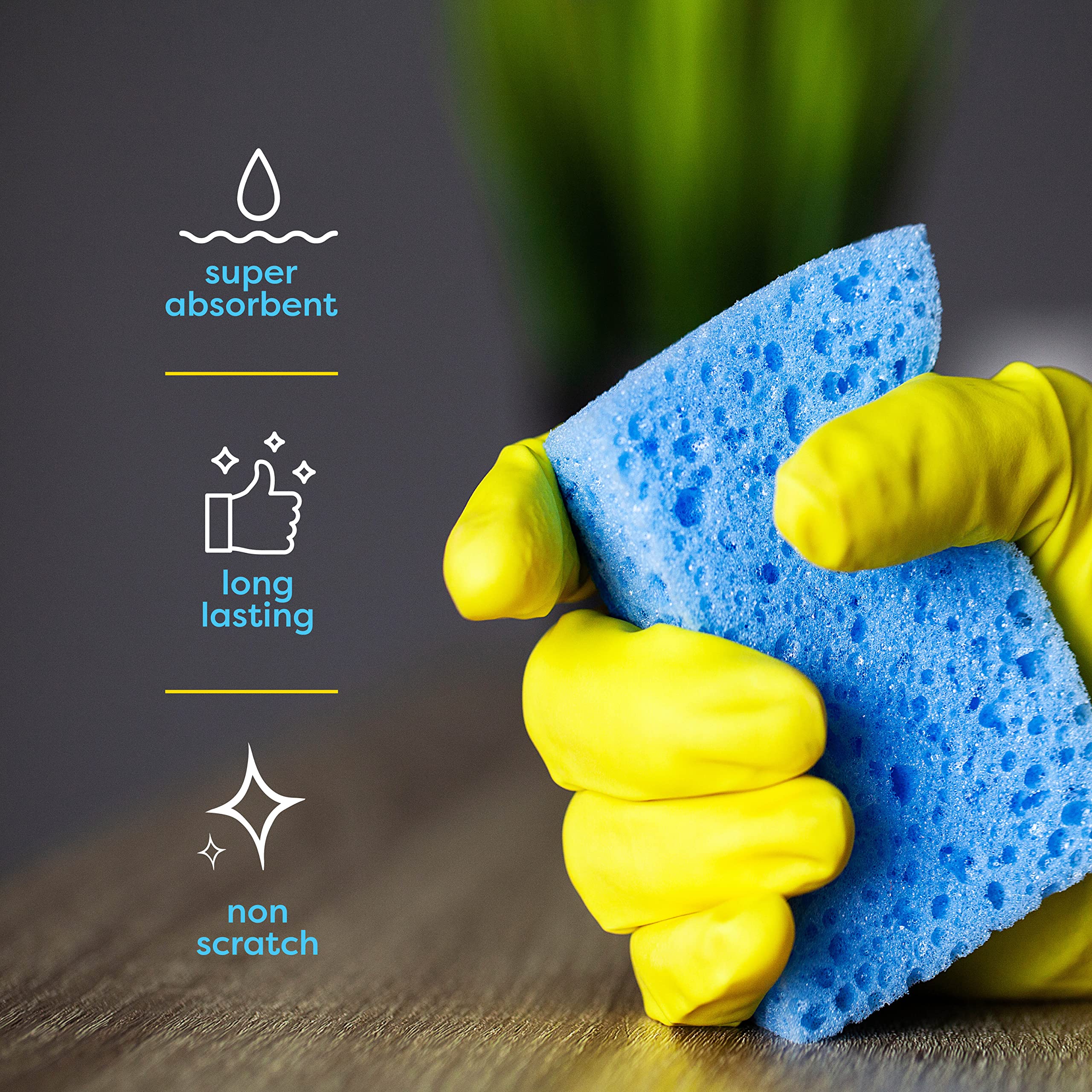 SCRUBIT 48 Pack Heavy-Duty Kitchen Sponges for Dishwashing, Cleaning Kitchen & Bathroom - Blue Non-Scratch Sponges with Scrubber - Bulk Cleaning Supplies for Home, Office, and Outdoor Use