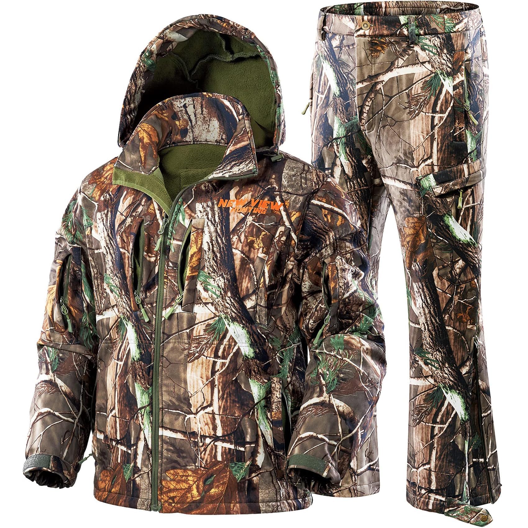 NEW VIEW Camo Hunting Clothes for Men - Winter Warm Fleece Lined Jacket & Pants Set for Deer, Duck & Bow Hunting - Waterproof Camouflage Hunting Suit for Cold Weather Outdoor Adventures