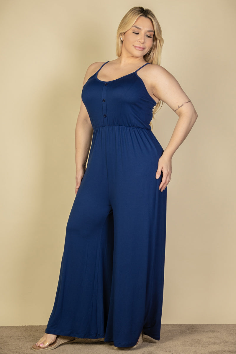 Plus Size Button Front Wide Leg Jumpsuit for Women - Comfortable & Stylish Casual Outfit for Work, Travel & Everyday Wear