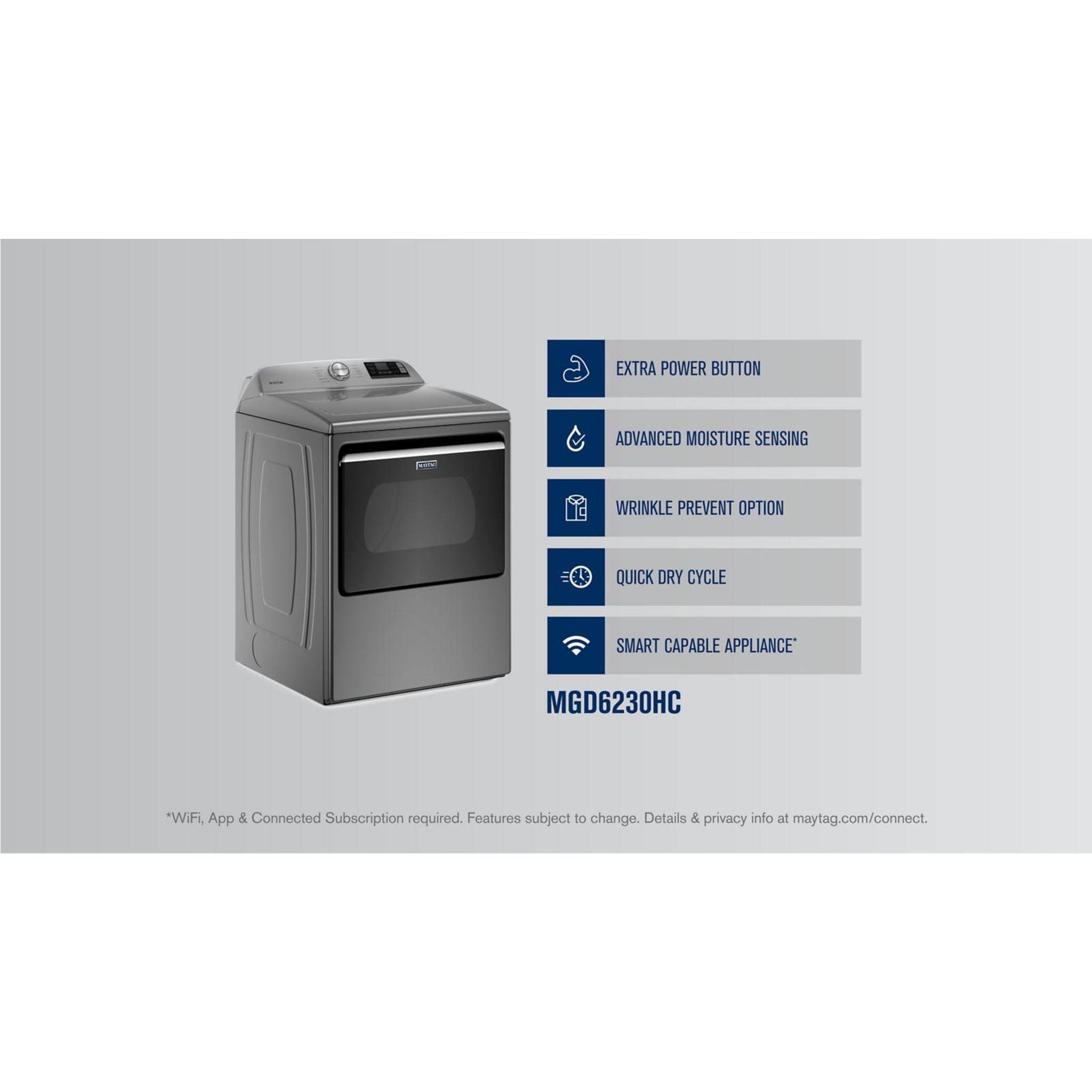 Maytag MGD6230HC Gas Dryer - 7.0 Cu. Ft. Capacity, Metallic Slate Finish - Perfect for Large Families & Laundry Rooms | Fast Drying & Energy Efficient