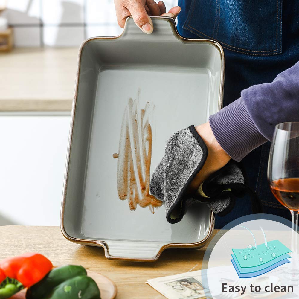 KOOV 9x13 Inch Deep Rectangular Ceramic Baking Dish - Lasagna Pan, Casserole Dish for Oven, Roasting & Tapas | Textured Gray Bakeware | Perfect for Family Dinners, Holiday Meals & Party Cooking