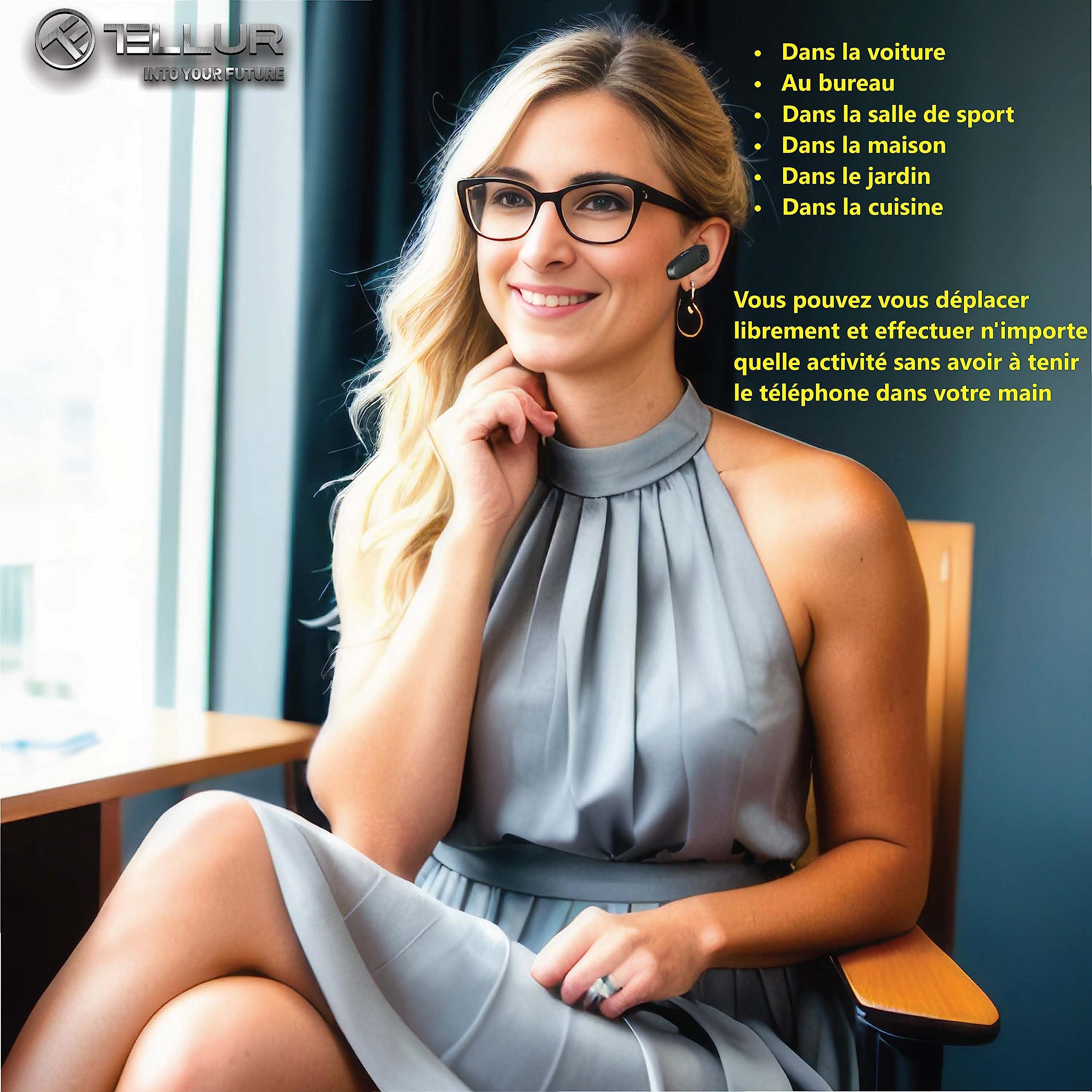 TELLUR VOX 155 Wireless Bluetooth Headset Mono - Hands-Free Headset with USB-C Charging, Multipoint Connectivity, HD Voice & Dual Noise Cancelling Mics, 360° Rotatable Hook - Perfect for Office Calls, Driving, and Remote Work