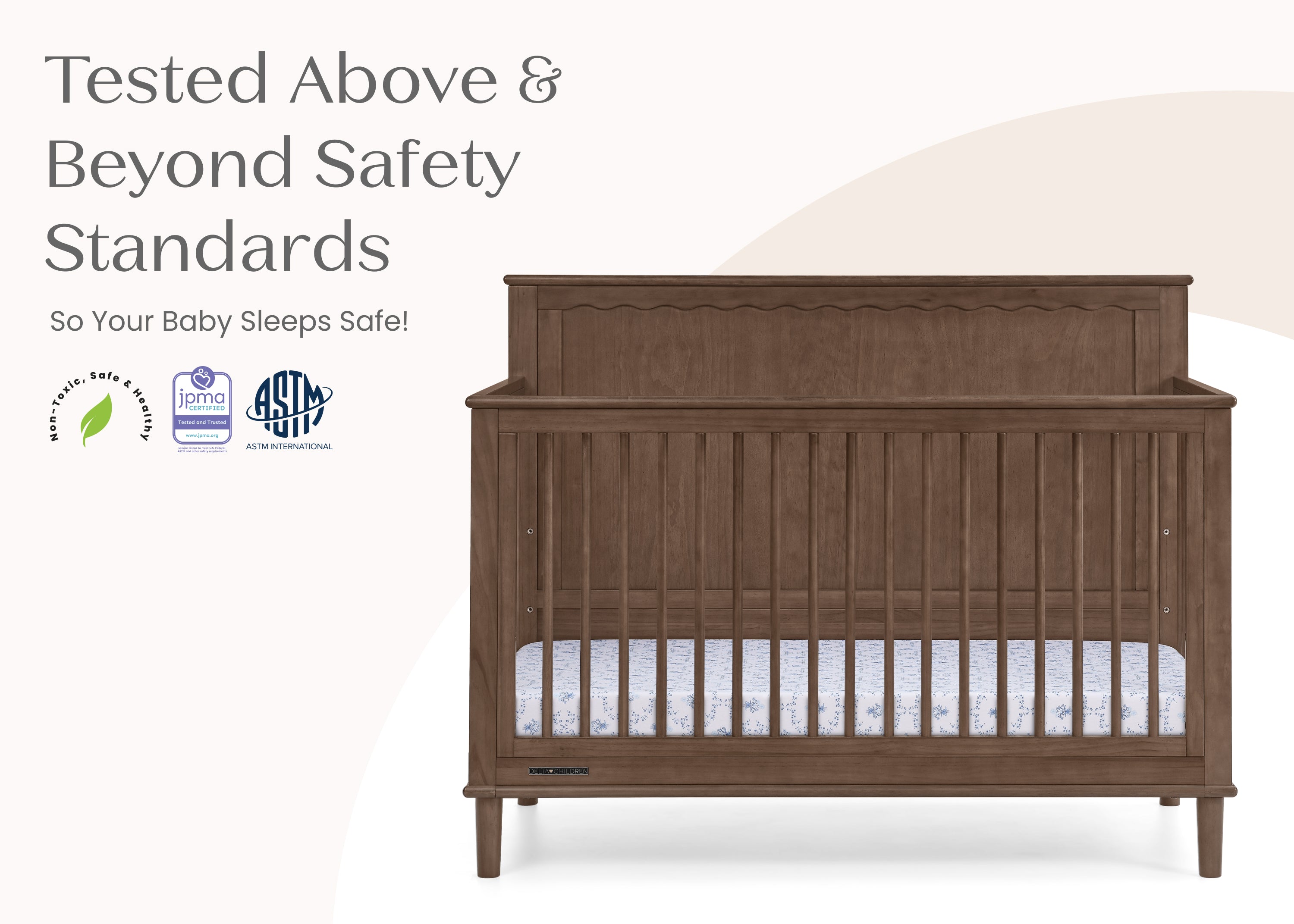 Penelope 6-in-1 Convertible Baby Crib - Toddler Bed with Mattress | Nursery Furniture for Boys & Girls | Perfect for Small Spaces & Growing Families