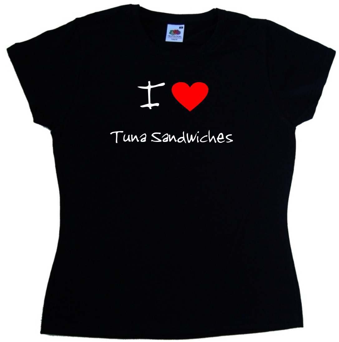 I Love Heart Tuna Sandwiches Black Ladies T-Shirt - Funny Food Lover Graphic Tee for Women - Perfect for Casual Wear, Parties & Gifts