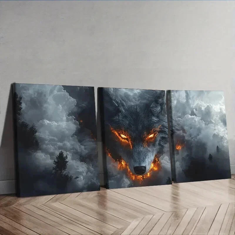3-Piece White Wolf with Fiery Eyes Canvas Wall Art Set - 50x70cm Framed Prints | High-Quality Australian Made | Perfect for Living Room, Bedroom & Office Decor