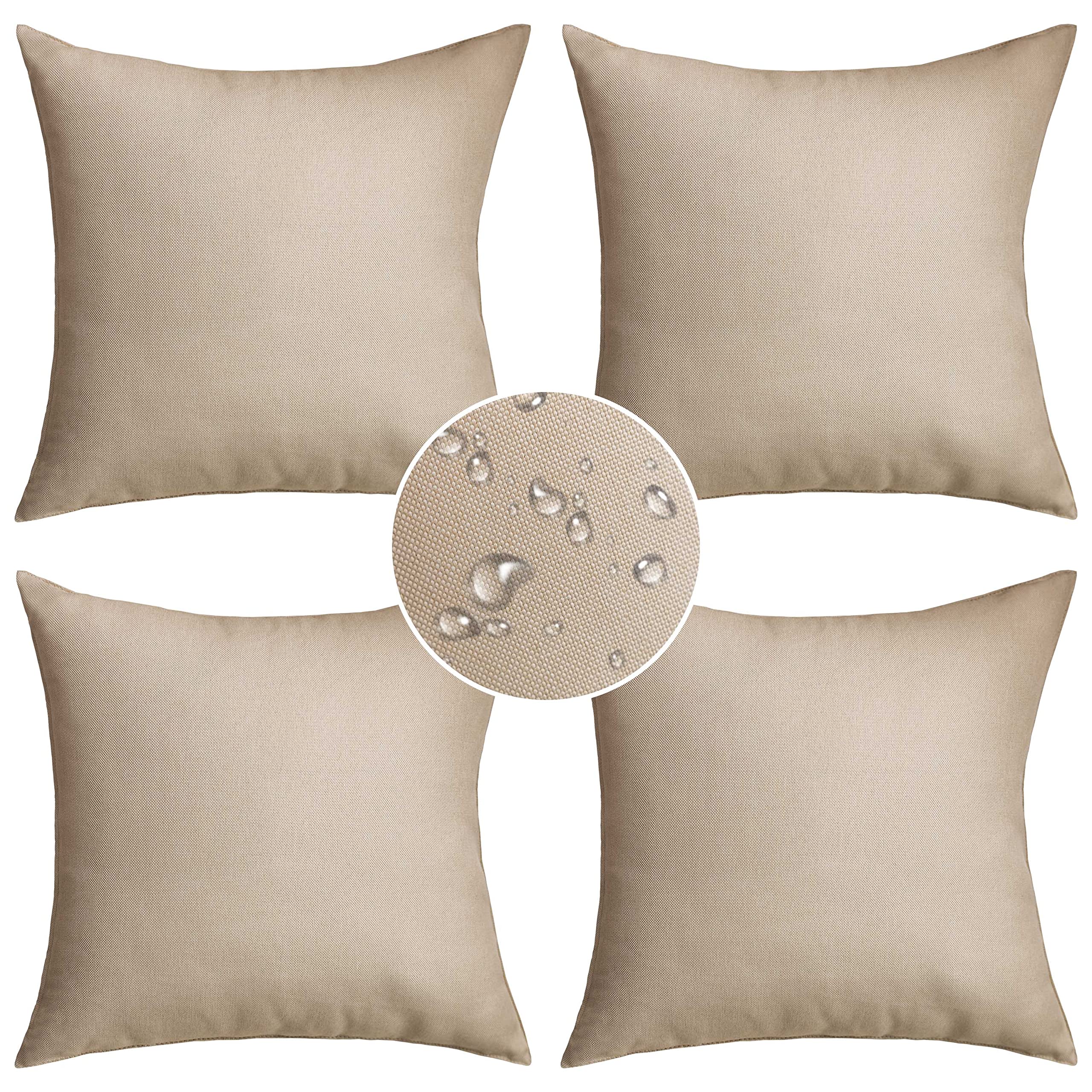 Demetex Waterproof 20x20 Inch Outdoor Pillow Covers Set of 4 - Decorative Beige Throw Pillow Covers for Sofa, Couch & Patio Furniture - Perfect for Outdoor Living, Backyard Decor & Weatherproof Home Accents