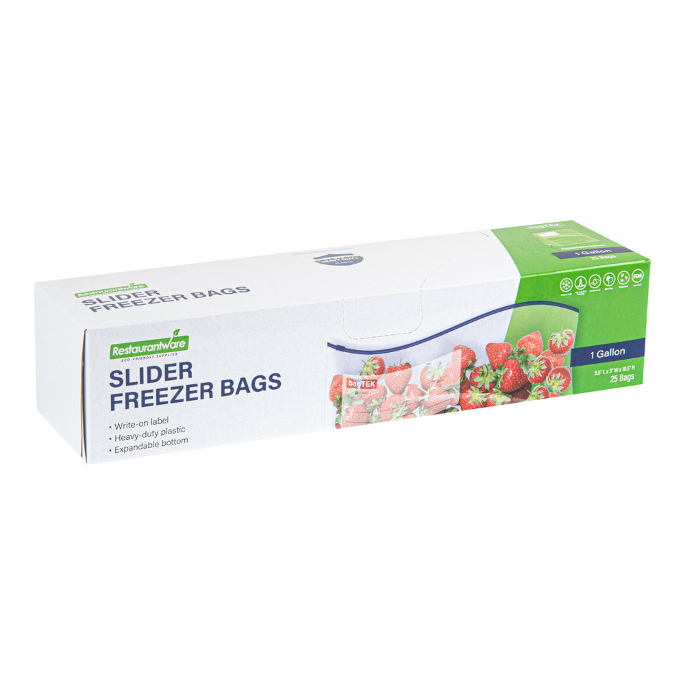 BPA-Free 1 Gallon Clear Plastic Freezer Bags with Slider Seal & Expandable Bottom - 25 Count Box (9.5