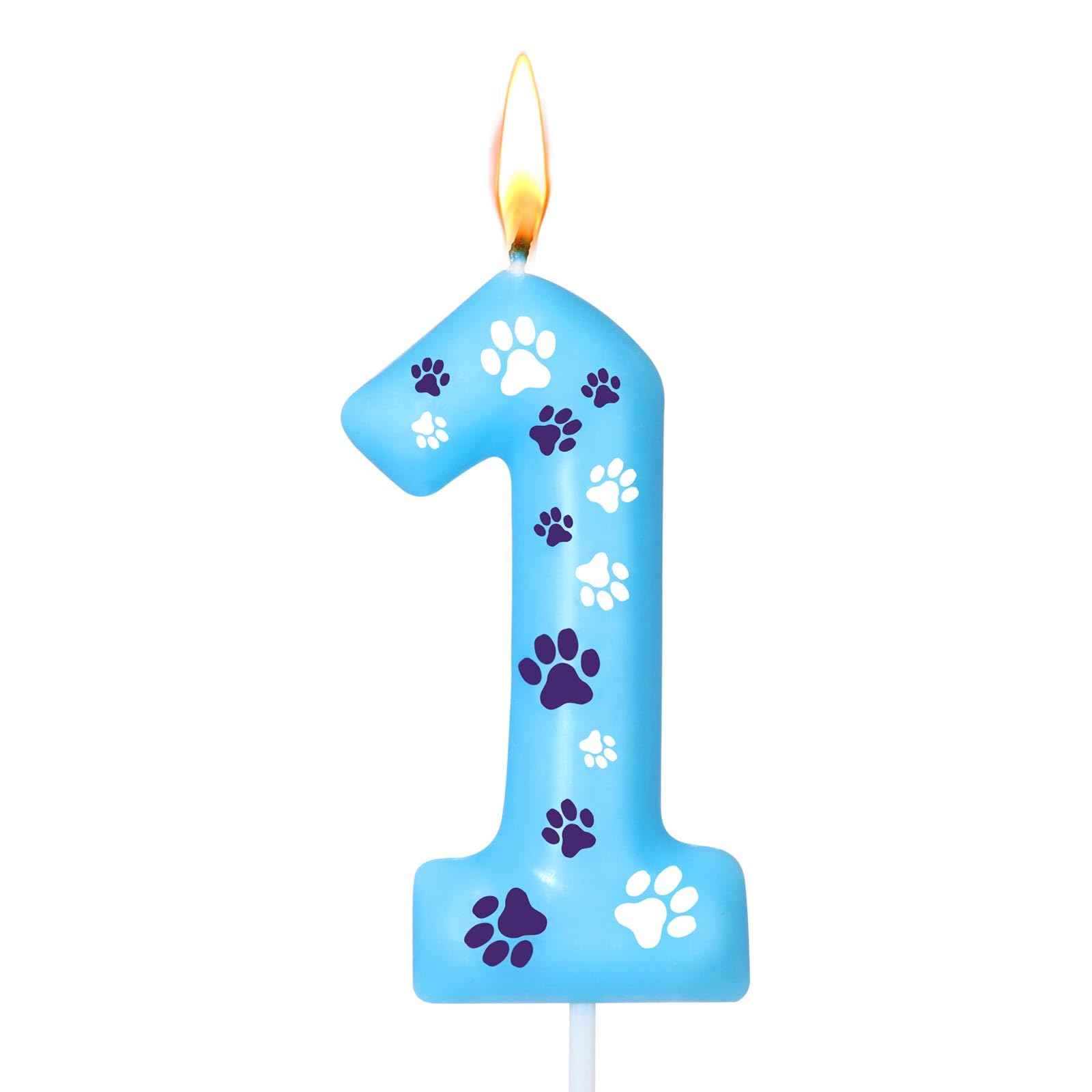 Blue Dog Paw Birthday Candles - Cake Topper for Dog Themed Parties