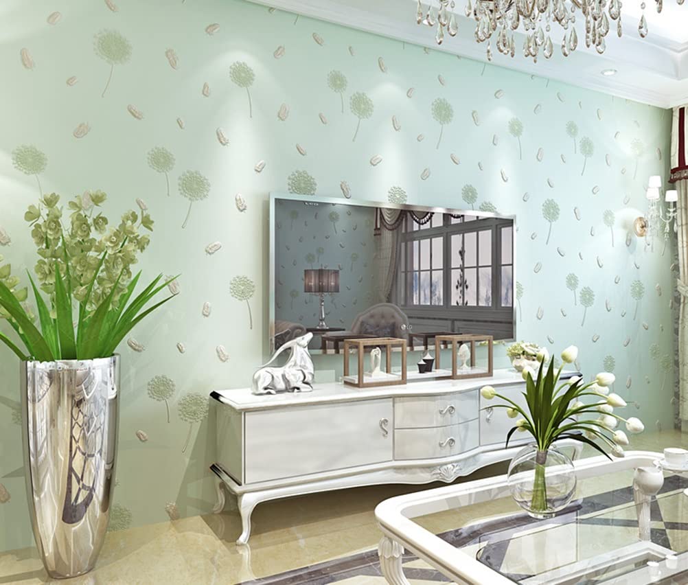 3D Embossed Dandelion Feather Self-Adhesive Wallpaper - Green Peel and Stick Contact Paper for Living Room, Bedroom, Hallway Decor (0.53x9m) | Easy DIY Home Renovation & Wall Covering Solution