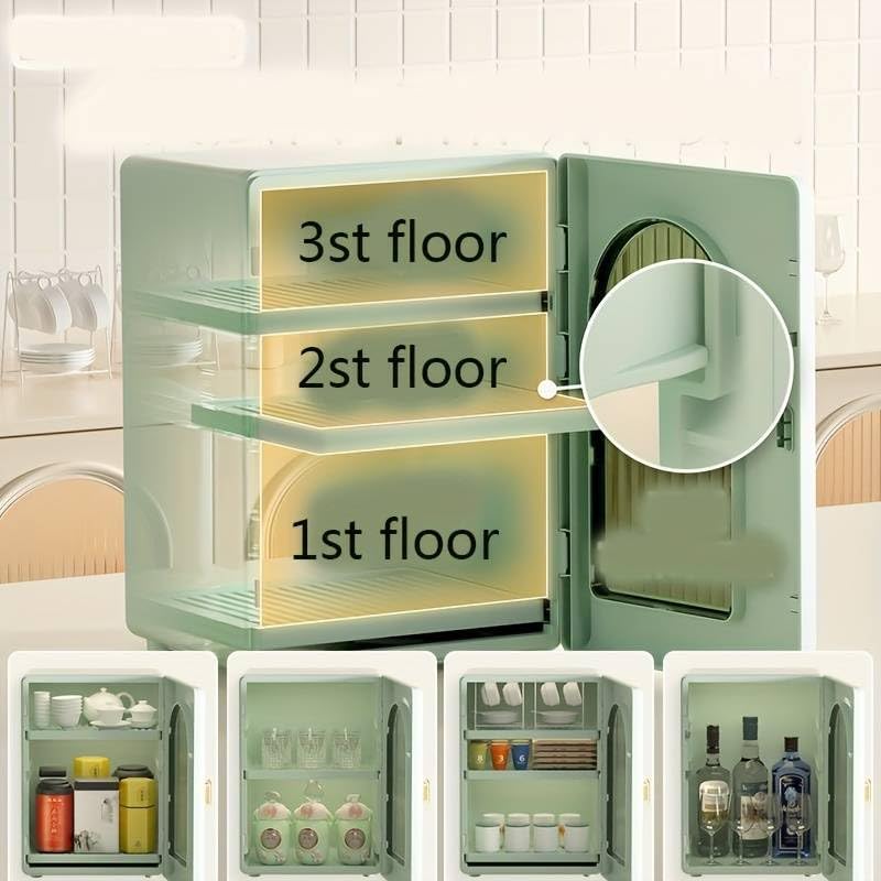 KEYOZA Multilayer Water Cup Cabinet - Mug Holder & Coffee Cup Storage Rack, Minimalist Desktop Organizer with Dust-Proof Design for Home, Office, Kitchen (Perfect for Tea Cups, Coffee Mugs & Drinkware Organization)