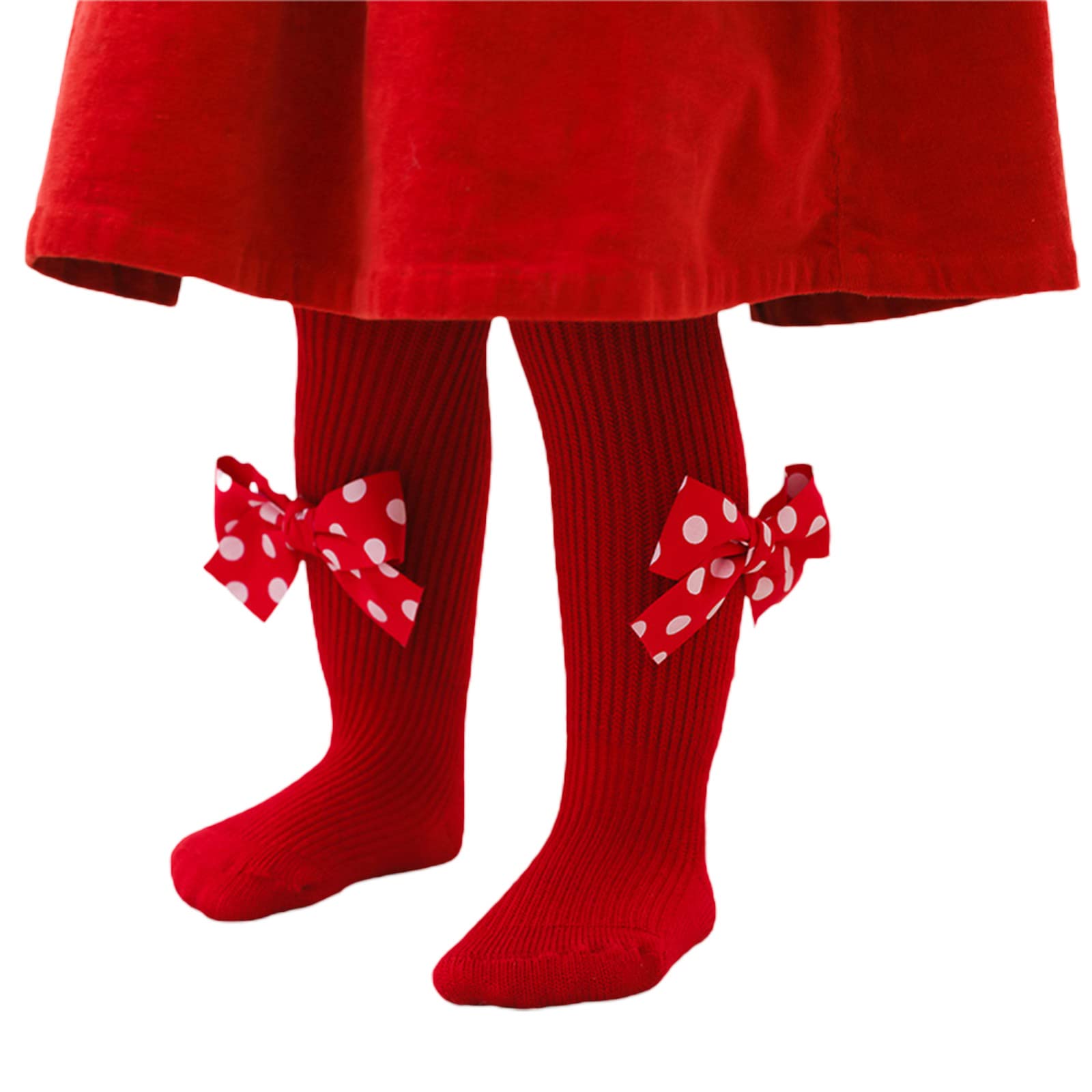 Toddler Baby Girl Tights - Seamless Knit Pantyhose with Bows, Christmas Red Leggings & Stockings - Soft & Comfortable for Playtime, Holidays & Special Occasions