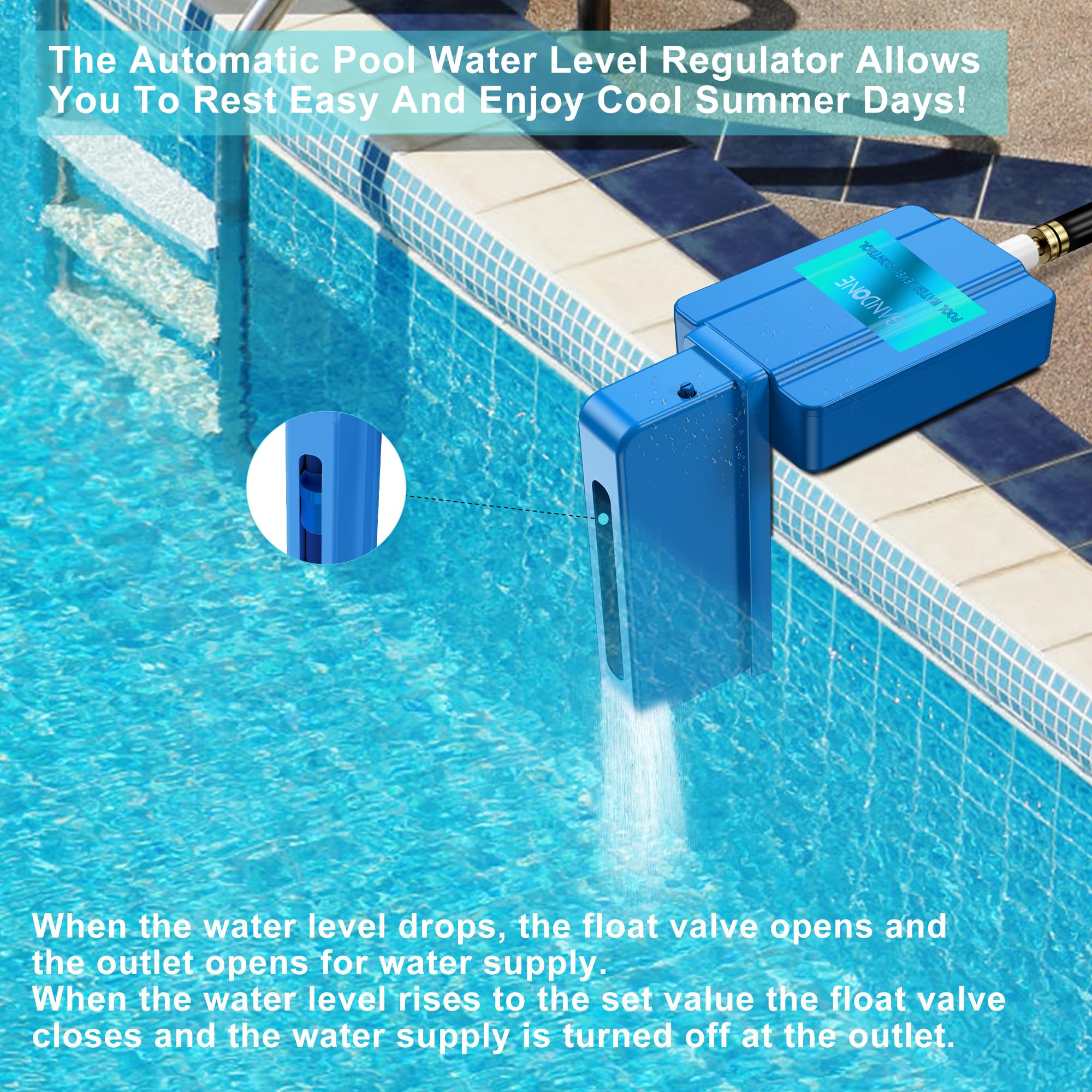 Automatic Inground Pool Water Leveler - Blue Auto Fill System for Precise Water Level Control, Ideal for Home and Commercial Pools