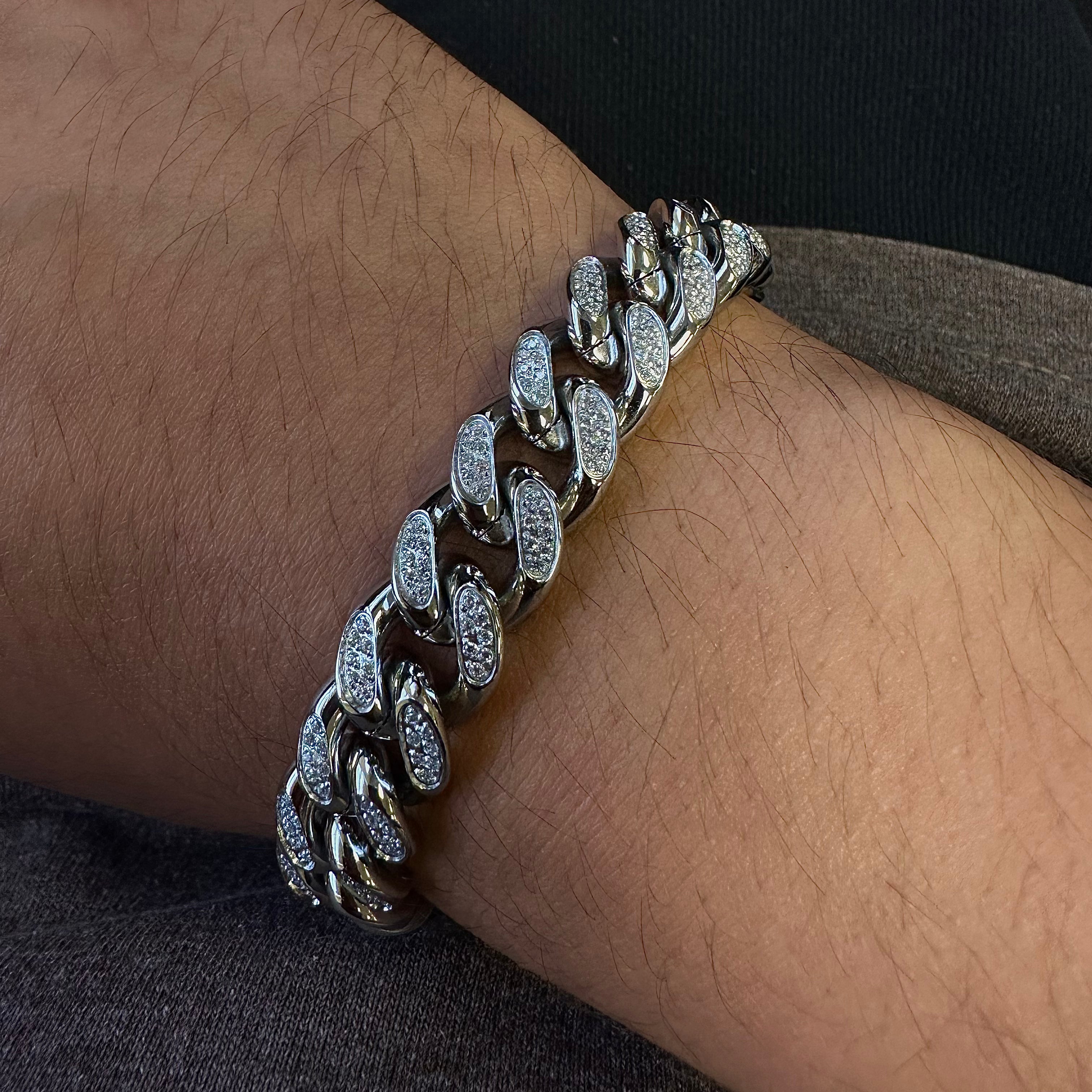 12mm Iced Pavé Cuban Link Bracelet for Men - Stainless Steel Hip Hop Jewelry - Perfect for Parties, Gifts & Everyday Wear