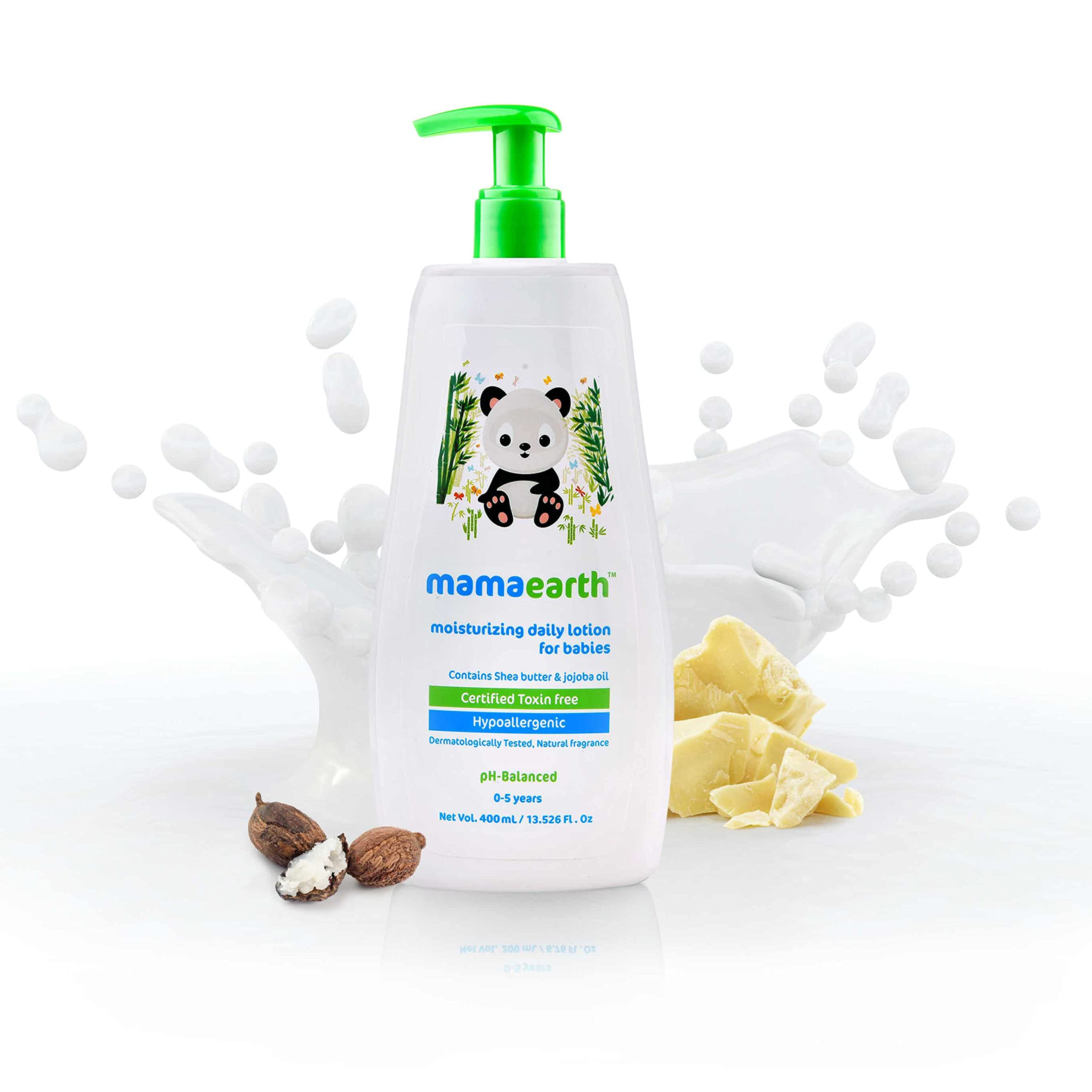 Mamaearth Natural Baby Lotion for Daily Moisturizing - 400ml | Hypoallergenic & Gentle for Newborn Skin | Perfect for Dry Skin Care & Massage After Bath