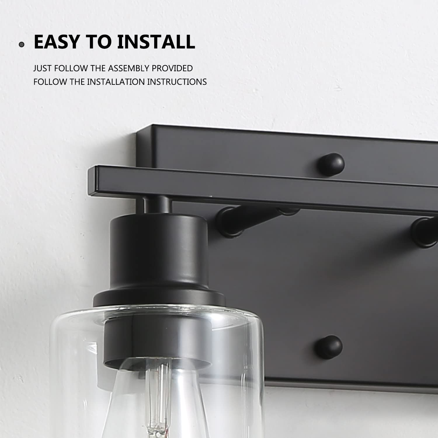 EMONG 2-Light Matte Black Bathroom Vanity Light Fixture with Glass Shade - Modern Wall Sconce Lighting for Bathroom, Mirror, Farmhouse & Hallway - Perfect for Vanity Makeup, Shaving & Ambient Lighting