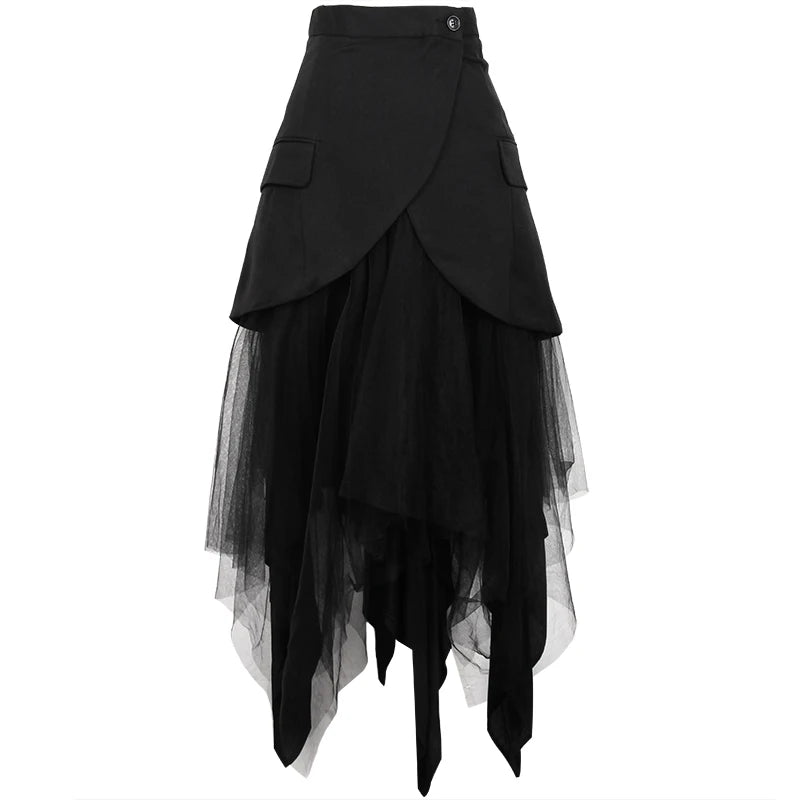 Asymmetrical Patchwork Mesh Skirt for Women - High Waist Plus Size Fashion Skirt | Spring Summer Boho Style Skirt for Casual Outings, Beach Vacations & Date Nights