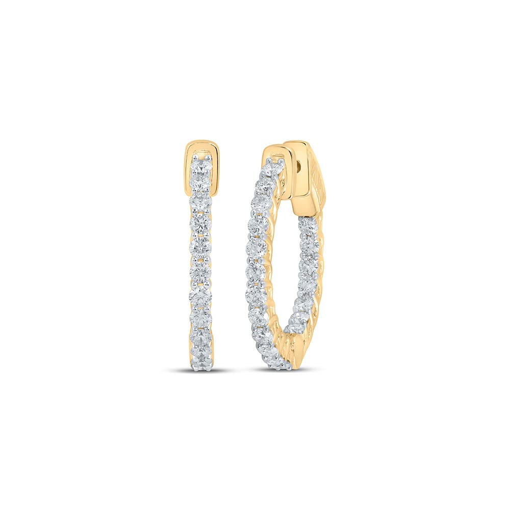14Kt Yellow Gold Women's Round Diamond In-Out Hoop Earrings - 2 Cttw Diamond Studs | Elegant Everyday Jewelry for Work & Special Occasions