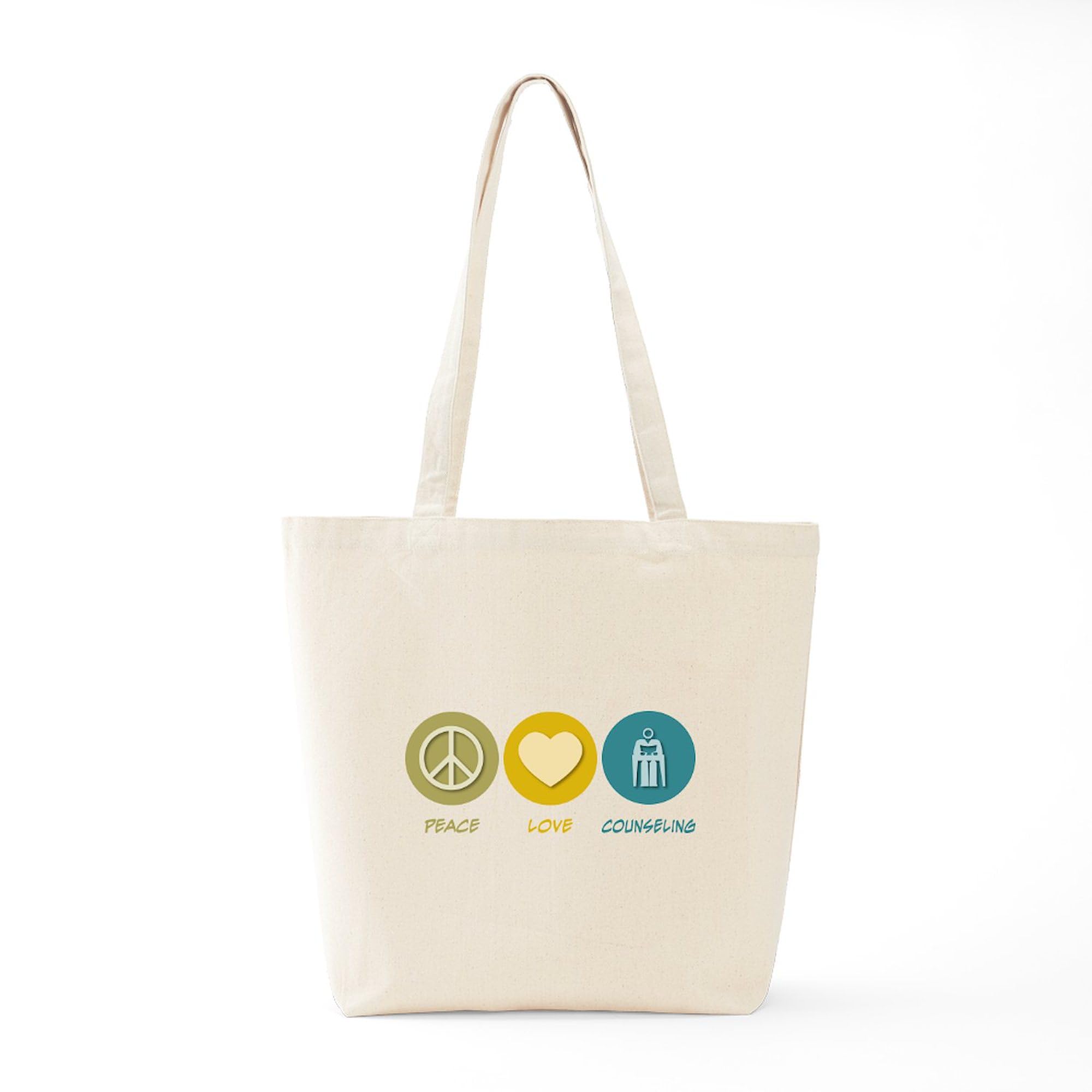 Peace Love Counseling Tote Bag - Natural Canvas Reusable Shopping Bag for Therapists, Counselors & Mental Health Awareness - Eco-Friendly Grocery & Work Tote