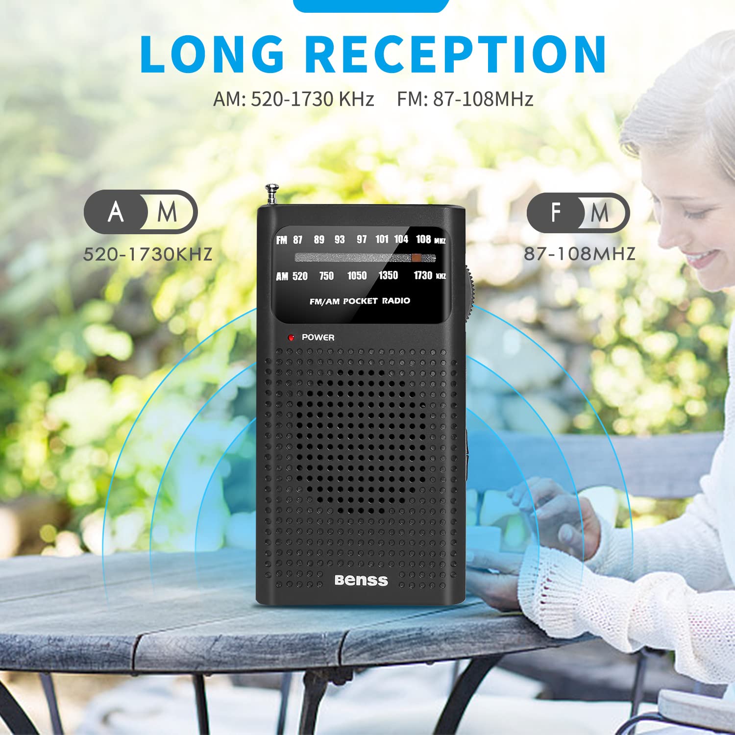 Benss Portable AM FM Radio with Best Reception - Battery Operated Transistor Radio with Speaker & Headphone Jack - Compact Pocket Radio for Home, Outdoor, Camping, Emergency & Travel (Black)