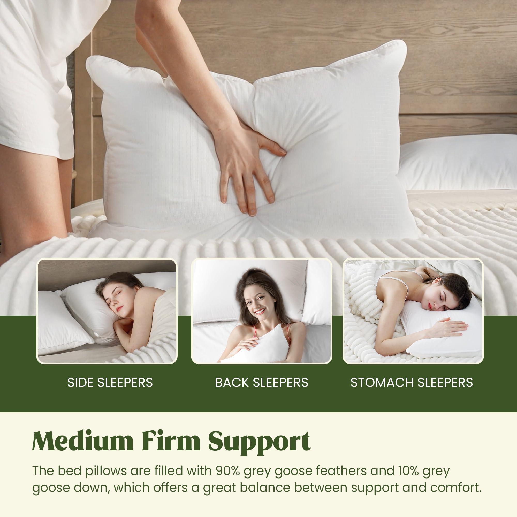 Puredown® Premium Goose Feather Down Pillows Set of 2 - Hotel Quality Bed Pillows for Sleeping with 2 Outer Protectors, Standard/Queen Size - Perfect for Home, Hotel, or Guest Room Comfort