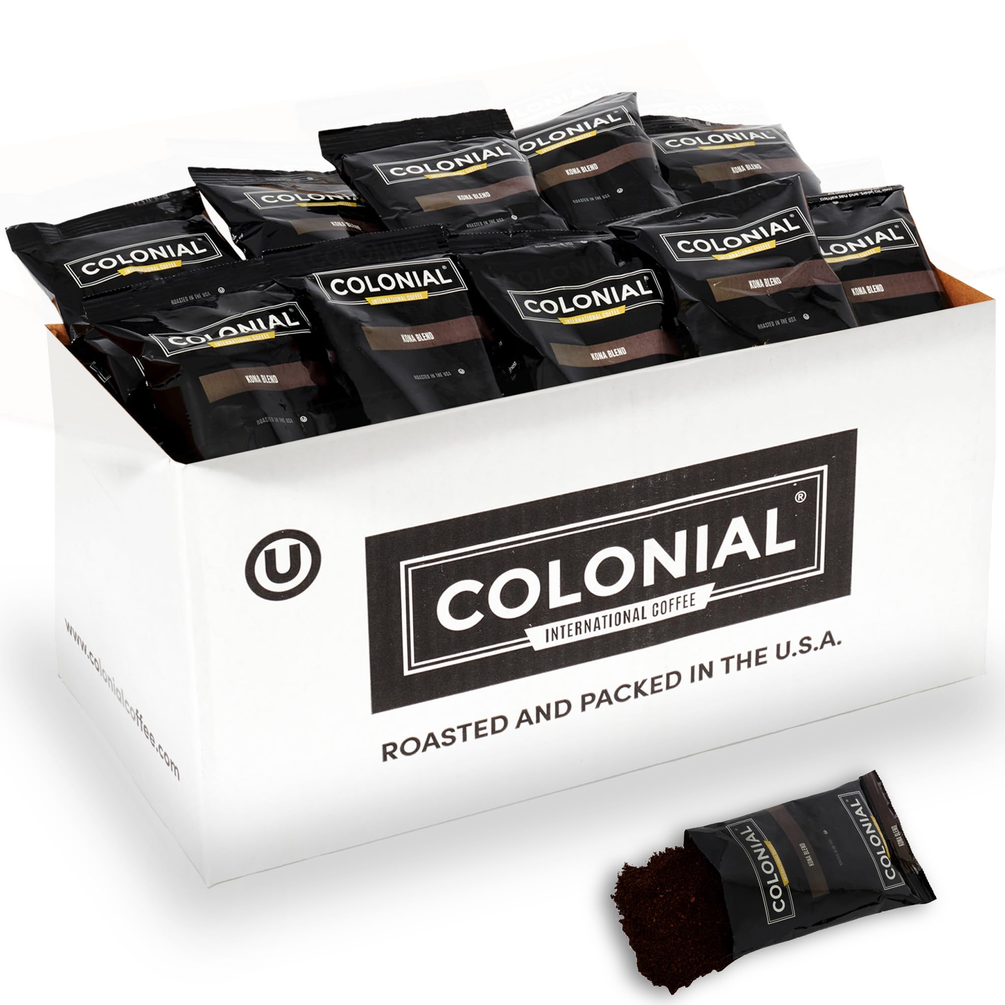 Hawaiian Kona Blend Medium Roast Pre-Ground Coffee Packets (2.5 oz, 32 Count) - Single Serve Drip Coffee Bags for Home, Office & Camping Use