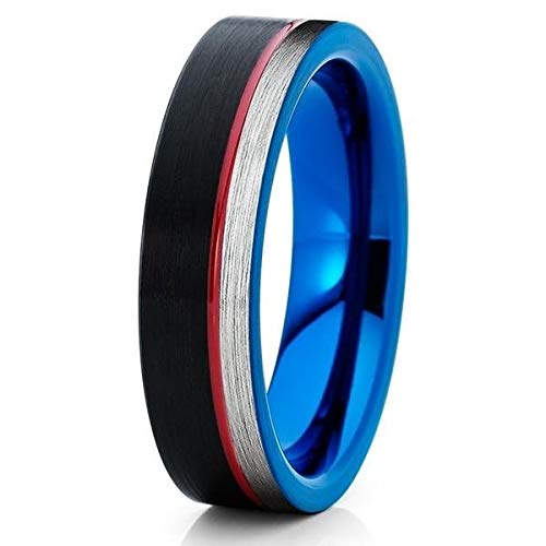 Blue & Red Tungsten Carbide Wedding Rings for Men & Women - Comfort Fit Anniversary Bands - Durable & Scratch-Resistant Jewelry for Weddings, Engagements & Special Occasions