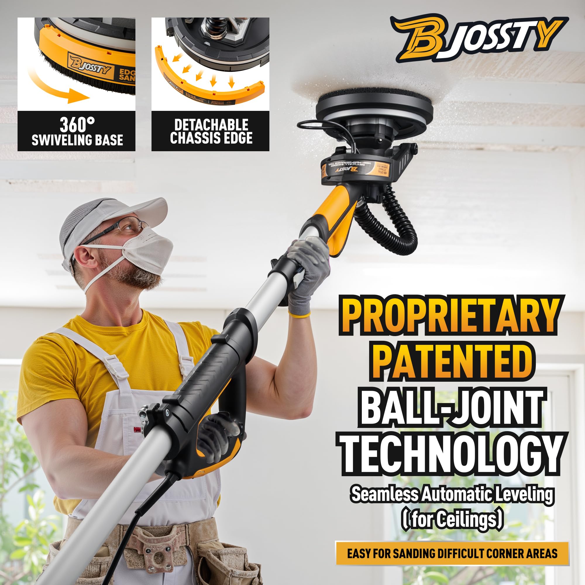 High Power 7-AMP Electric Drywall Sander with Vacuum Dust Collector - 99% Dust Removal, 7 Variable Speed 900-1800RPM - Dustless Wall Sander for Drywall, Popcorn Ceiling & Home Renovation Projects - Perfect for DIY Home Improvement and Professional Construction Work