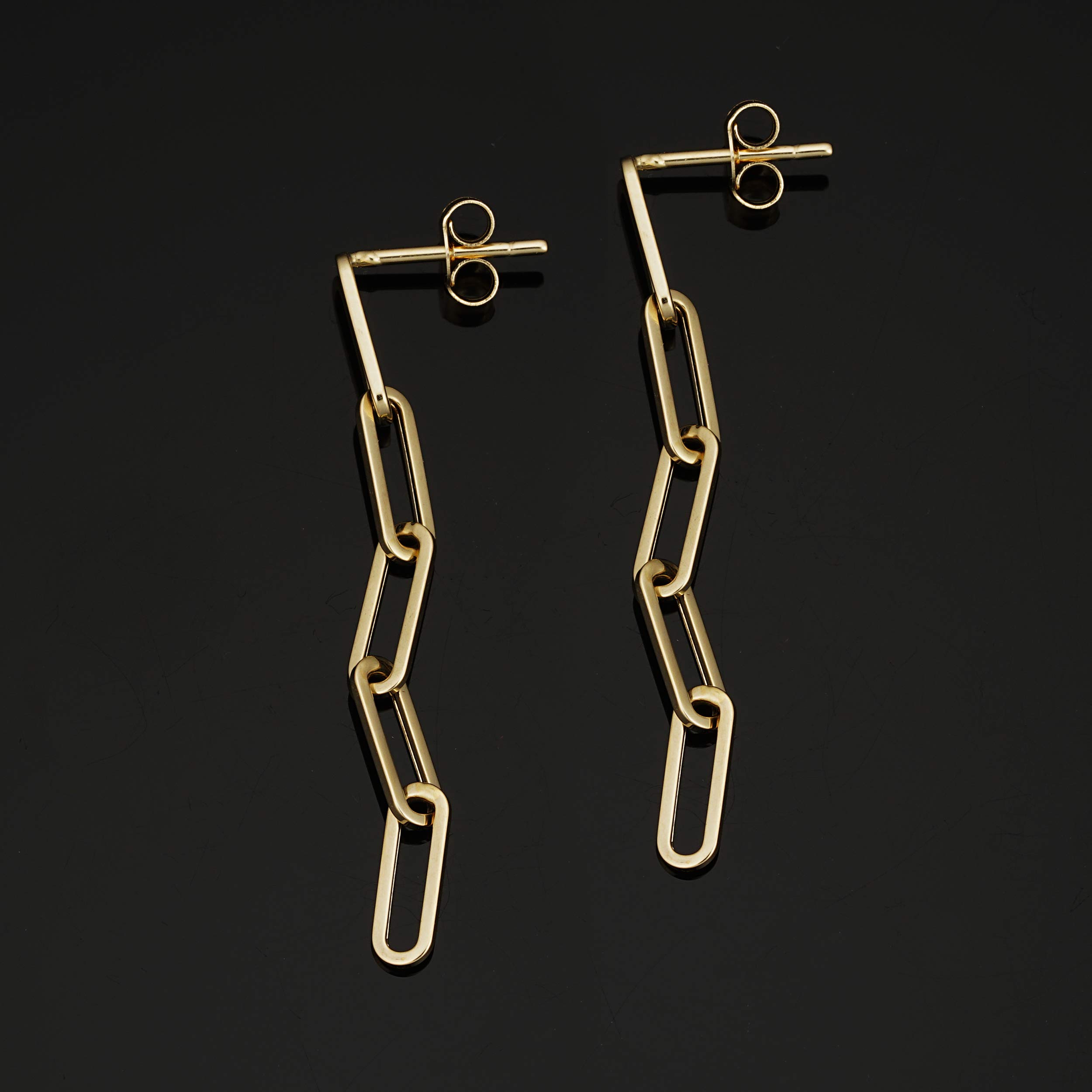 14K Yellow Gold Paper Clip Chain Dangle Earrings - 1.6 Inch Trendy Minimalist Hoop Earrings for Women | Perfect for Everyday Wear, Parties & Special Occasions