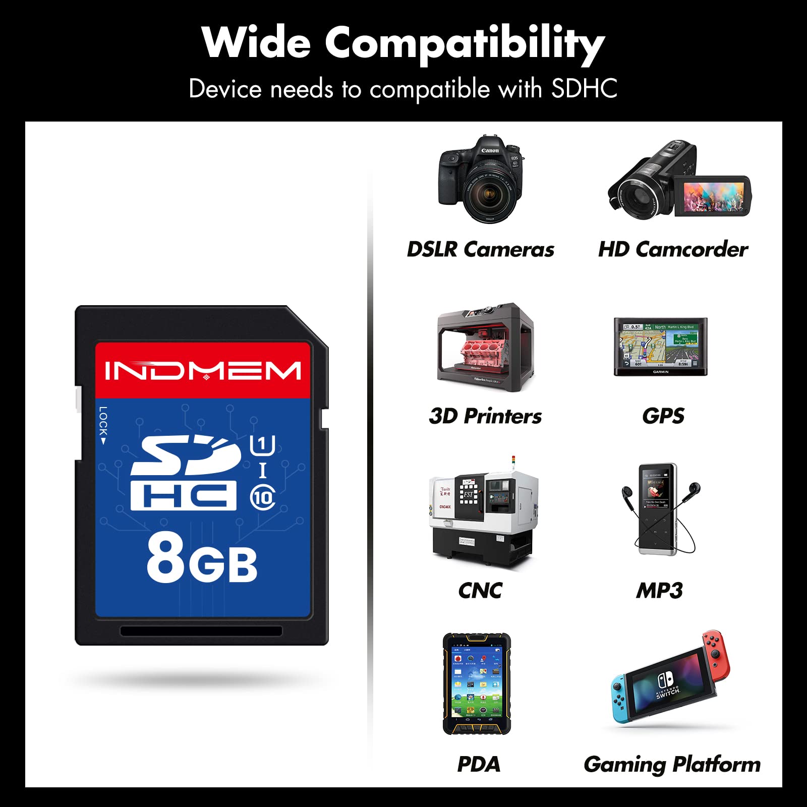 INDMEM 8GB SD Card 2 Pack - UHS-I U1 Class 10 SDHC Flash Memory Card for Digital Cameras, Computers & Trail Cameras - Perfect for Photography, Data Storage & Wildlife Monitoring