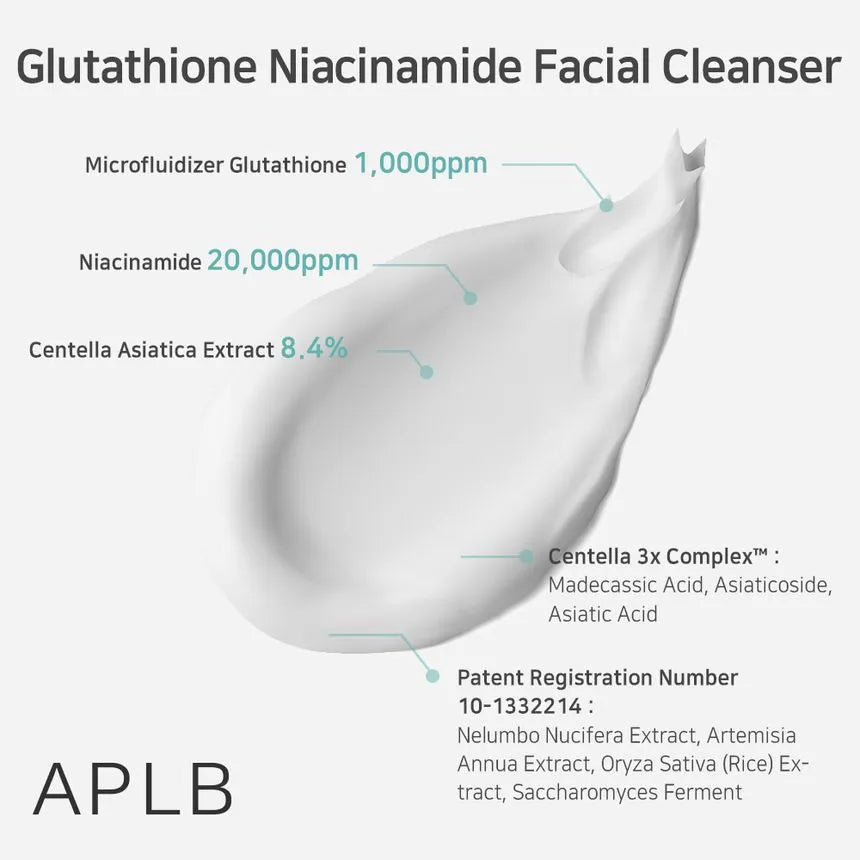 APLB Glutathione & Niacinamide Facial Cleanser 80ml - Brightening & Hydrating Face Wash for Acne, Dark Spots & Dull Skin - Perfect for Morning & Night Skincare Routine