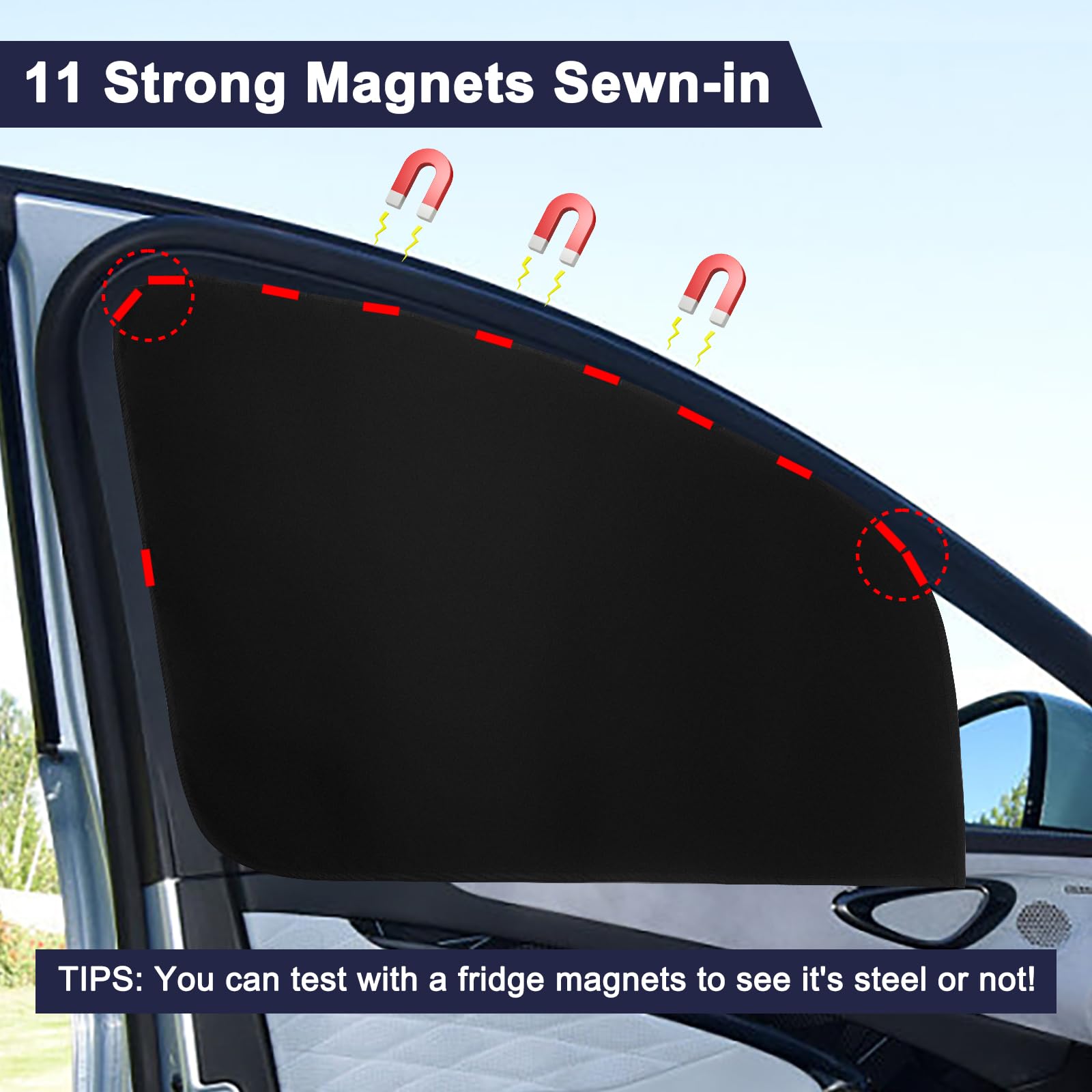 Ovege Magnetic Car Side Window Sun Shade - 2pcs Front Seat Suction Curtains for UV Protection & Privacy | Perfect for Summer Driving, Road Trips, and Baby Safety