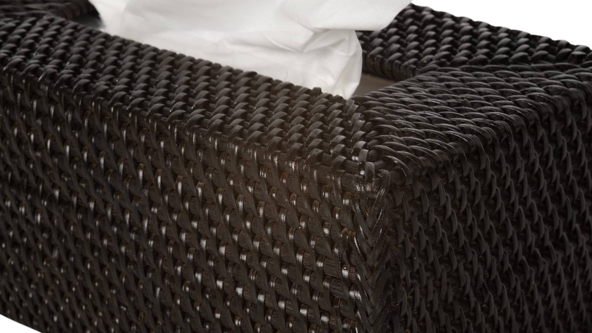 Kouboo Loma Rectangular Rattan Tissue Box Cover - Espresso Brown Woven Basket for Bathroom, Living Room & Bedroom Decor