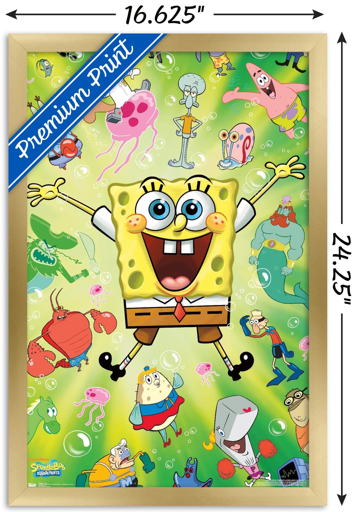 Trends International Nickelodeon SpongeBob SquarePants Burst Wall Poster - 14.725 x 22.375 Inches Gold Framed Art Print - Perfect for Kids' Room Decor, Teen Bedroom & Cartoon Lover Gifts