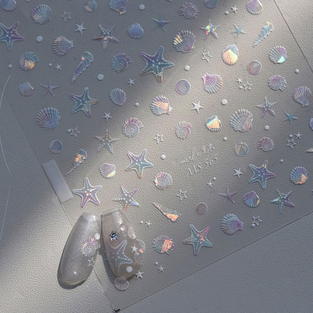 Aurora Ocean Nail Stickers - Summer Nail Art Decals with Starfish & Seashell Designs | Waterproof Nail Stickers for Manicure, Pedicure & Nail Art Supplies | Perfect for Beach Vacations, Pool Parties & Summer Nail Designs