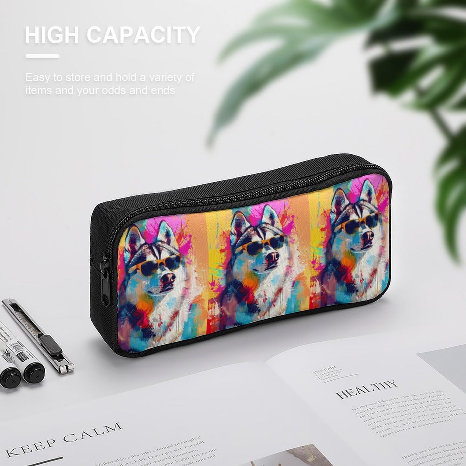 Durable Husky Dog Pencil Case - Large Capacity Storage Pen Pouch for School, Office & Travel - Cute Dog Design Stationery Organizer