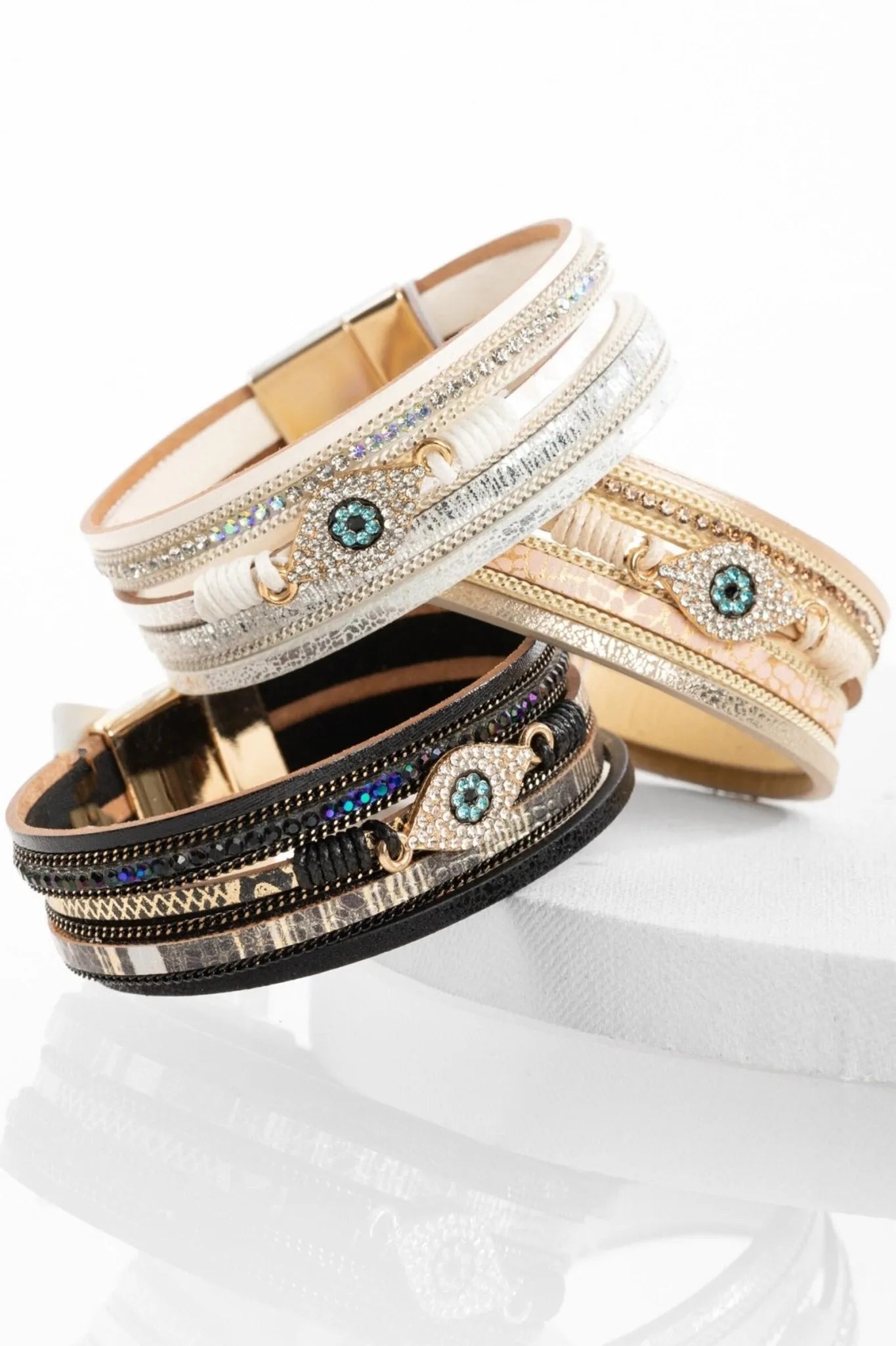 Evil Eye Protection Bracelet for Women - Genuine Leather & Metallic Charm - Spiritual Jewelry for Good Luck & Positive Energy - Perfect for Gifts, Meditation & Everyday Wear