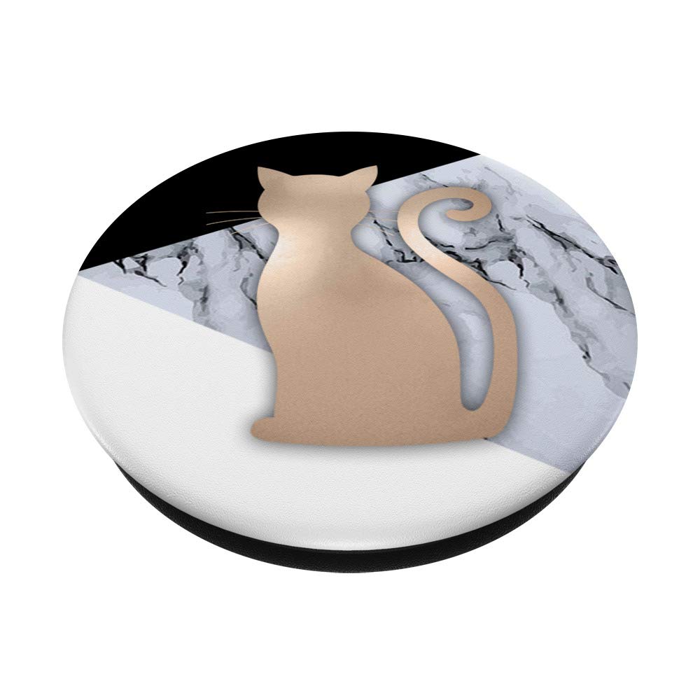 Golden Cat on Geometric Marbled Black and White Design - Perfect for Home Decor, Wall Art, and Modern Interior Styling