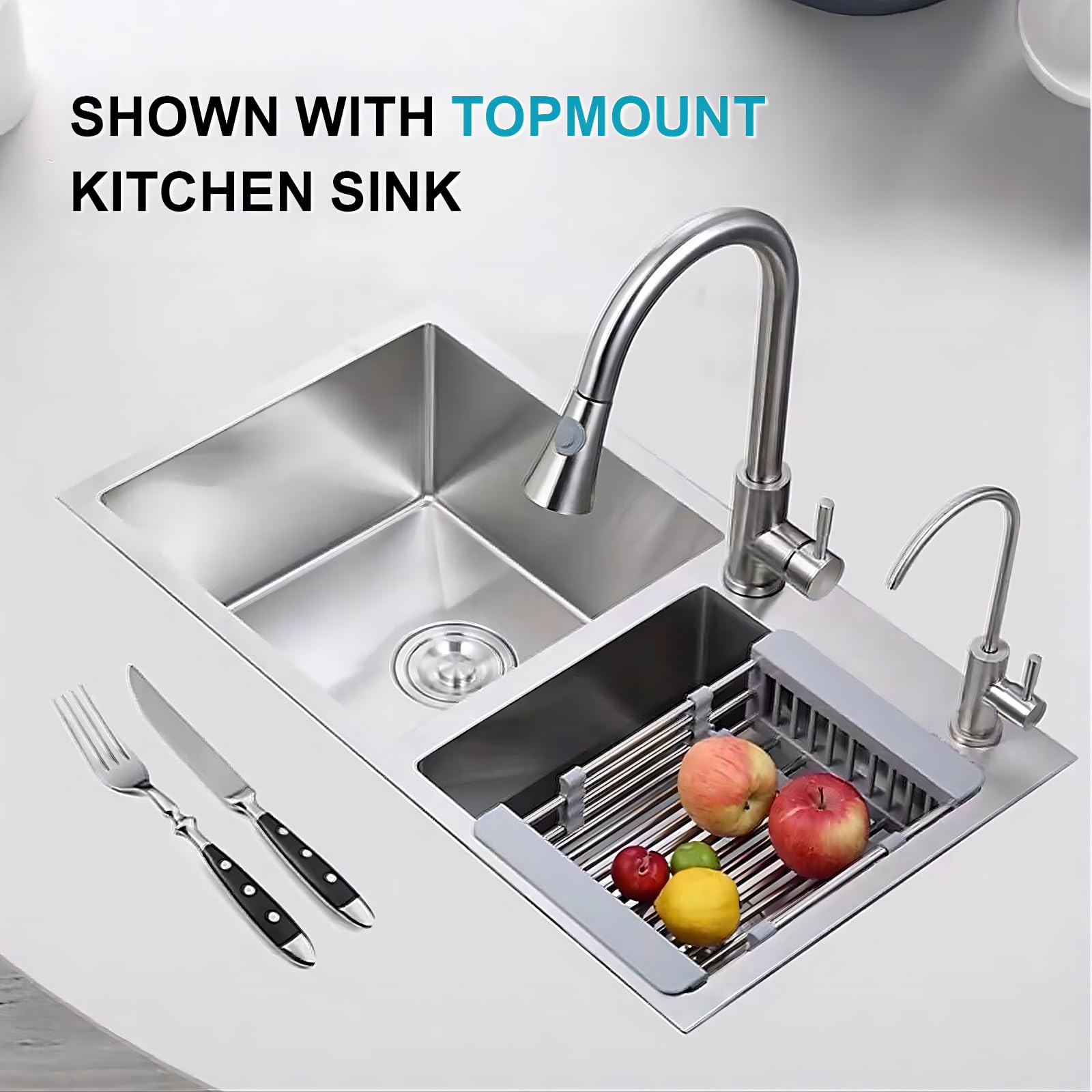 31.5x17.7 Inch Drop-in/Topmount Double Bowl Stainless Steel Kitchen Sink - Nano-Coated, Anti-Clog Drainage & Fruit Baskets Included - Perfect for Modern Kitchens, Meal Prep & Dishwashing