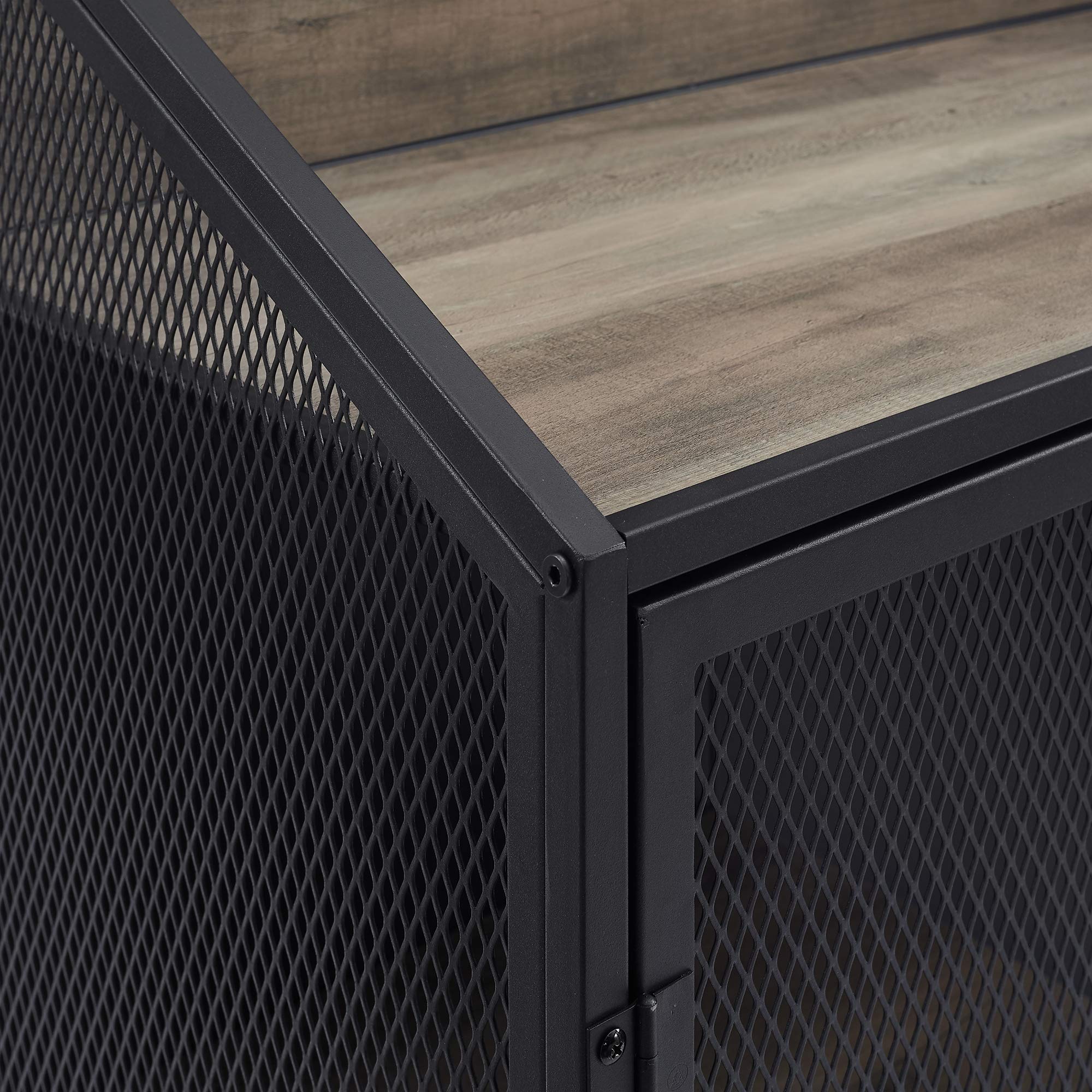 Walker Edison Malcomb Urban Industrial Metal Mesh Double Door Rolling Bar Cabinet, 33 Inch, Grey - Perfect for Home Bars, Kitchen Storage & Living Room Organization