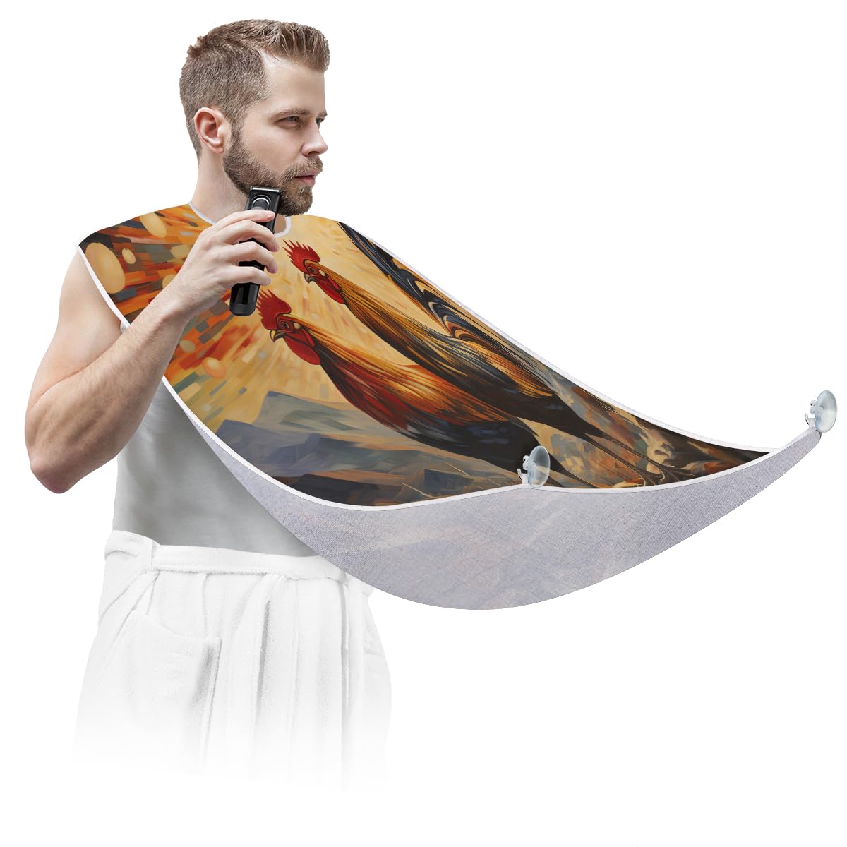 Men's Animal Rooster Star Beard Shaving Bib - Waterproof Hair Dye Apron for Barbers & Stylists - Sink Hair Catcher for Beard Trimming & Lineup - Perfect Gift for Grooming & Makeup Artists (Home Salon & Professional Use)