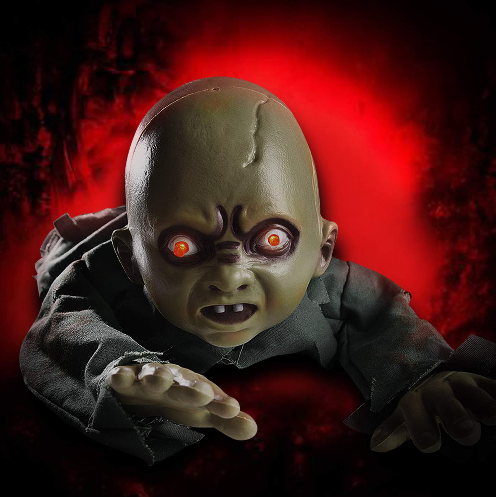 Animated Zombie Baby Halloween Prop with Red Flashing Eyes - Scary Plastic Skeleton Decor for Haunted Houses, Parties & Outdoor Yard - Perfect for Halloween Displays, Spooky Home Decor & Themed Events