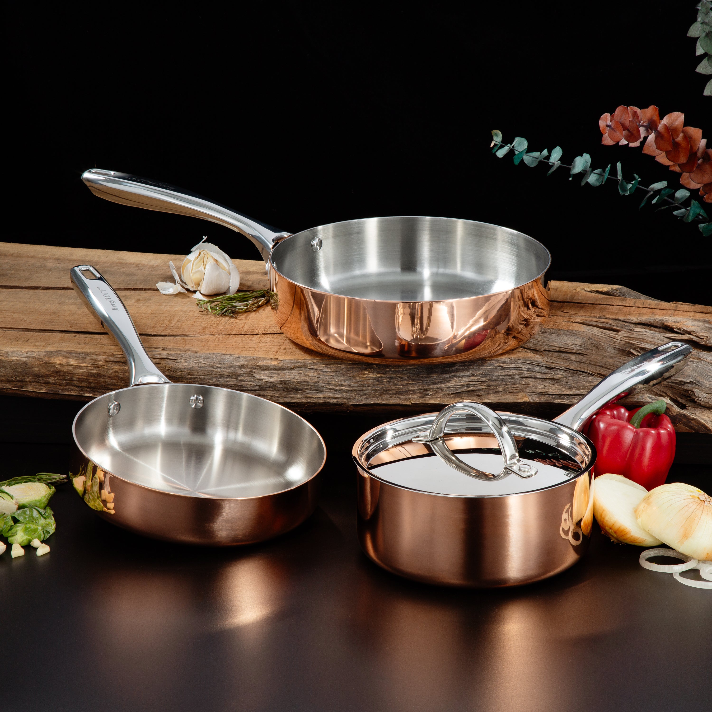 BergHOFF Vintage 4-Piece Tri-Ply Copper Cookware Set with Lids - Polished Stainless Steel Pots & Pans for Professional Cooking, Home Kitchen & Gourmet Meals