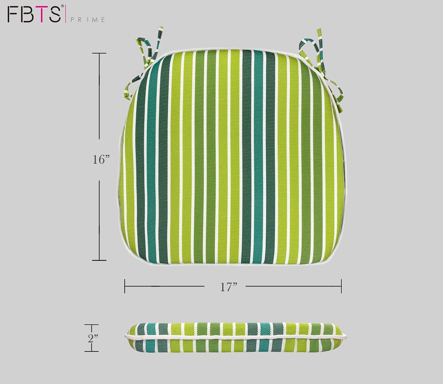 Premium Outdoor Chair Cushions Set of 4 - 16x17 Inch Green Stripe U-Shape Patio Seat Cushions with Ties - Waterproof & UV Resistant for Garden, Deck, Poolside & Home Office Furniture - Comfortable Outdoor Furniture Accessories for Relaxing & Entertaining