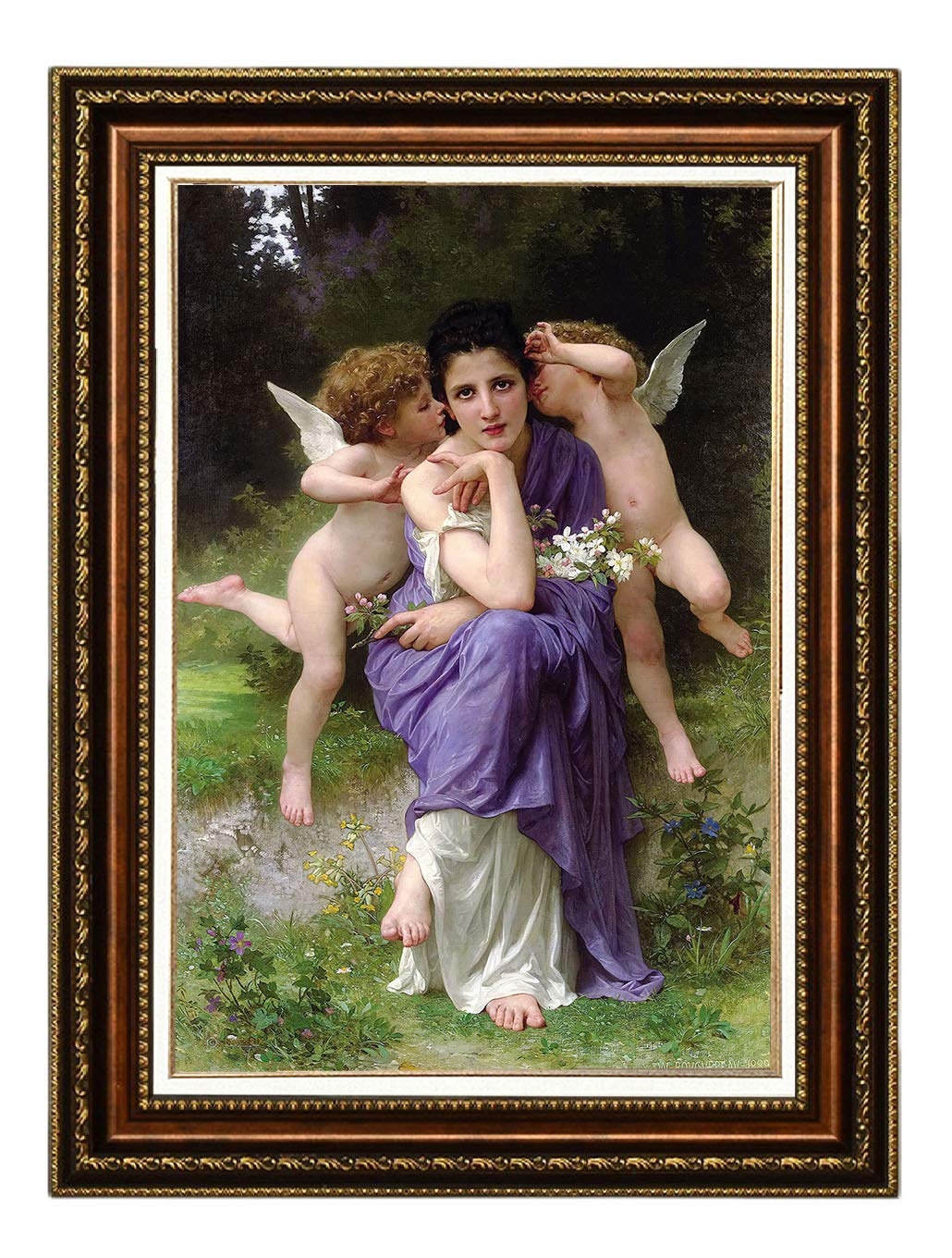 EliteArt William-Adolphe Bouguereau Spring Songs Oil Painting Reproduction - Giclee Wall Art Canvas Print Framed 35.5