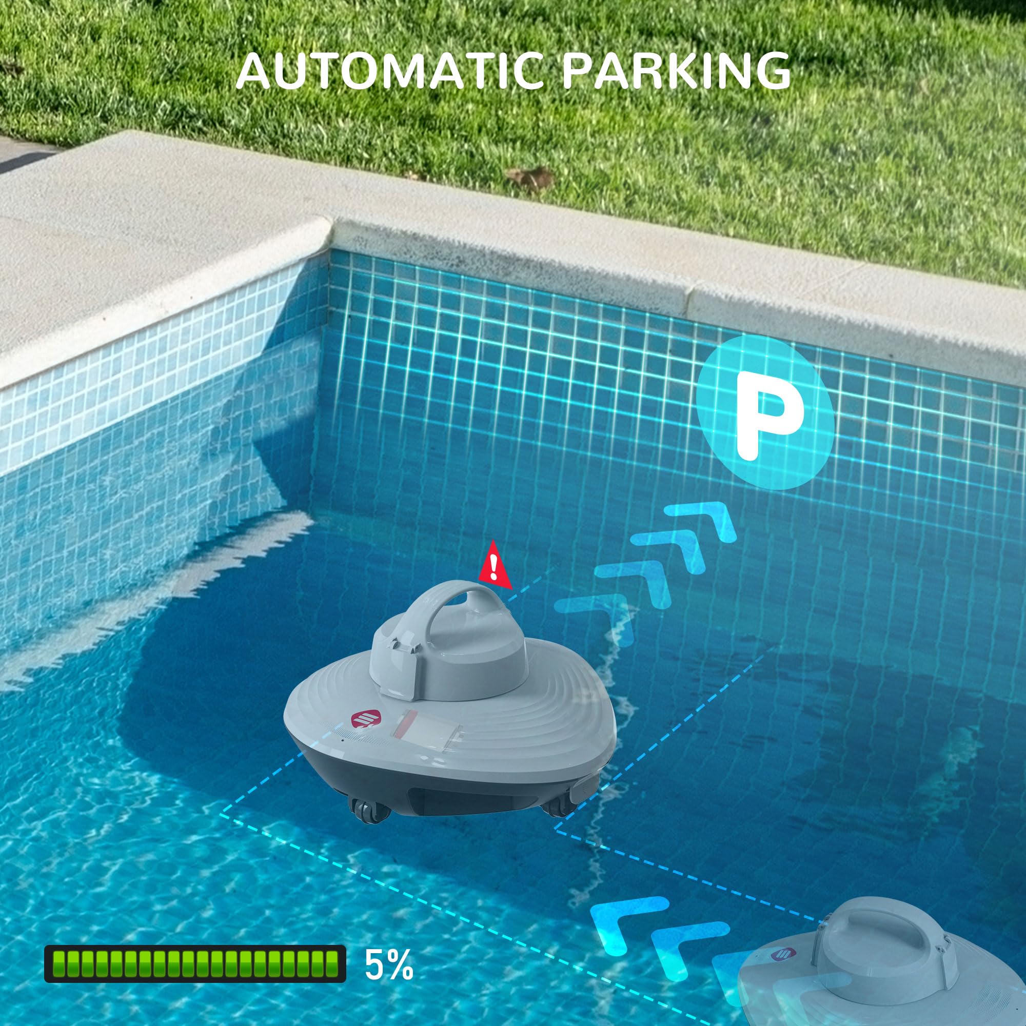 Cordless Robotic Pool Cleaner - Automatic Self-Docking Underwater Vacuum with Strong Suction for Above Ground & In-Ground Pools | Top Handle Design in White | Perfect for Weekly Pool Maintenance & Debris Removal