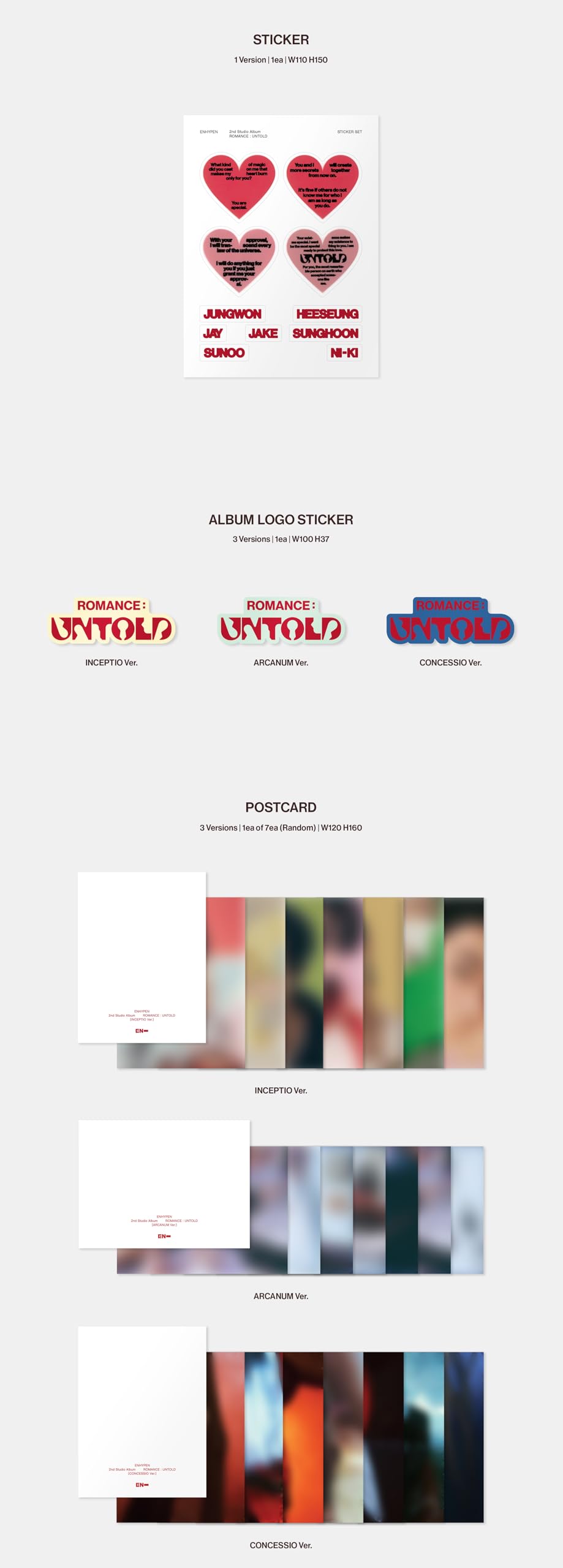 ENHYPEN ROMANCE : UNTOLD 2nd Full Album Standard 3 Versions + ENGENE 7 Versions Set - Kpop Merchandise | DHL Express Shipping | Perfect for Kpop Fans Collection & Gift Giving