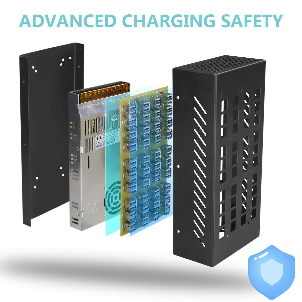 40-Port USB Charging Station with Smart Protection | Fast Multi-Port USB Wall Charger Adapter with Power Cord for iPhone, iPad, Samsung Galaxy | Perfect for Home, Office, Dorm & Travel Charging Needs